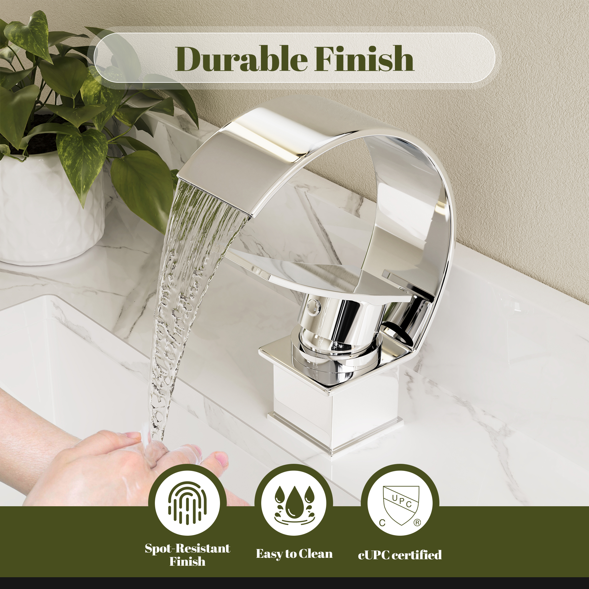 High Arc Single-Handle Waterfall Bathroom Faucet with Spotless Finish
