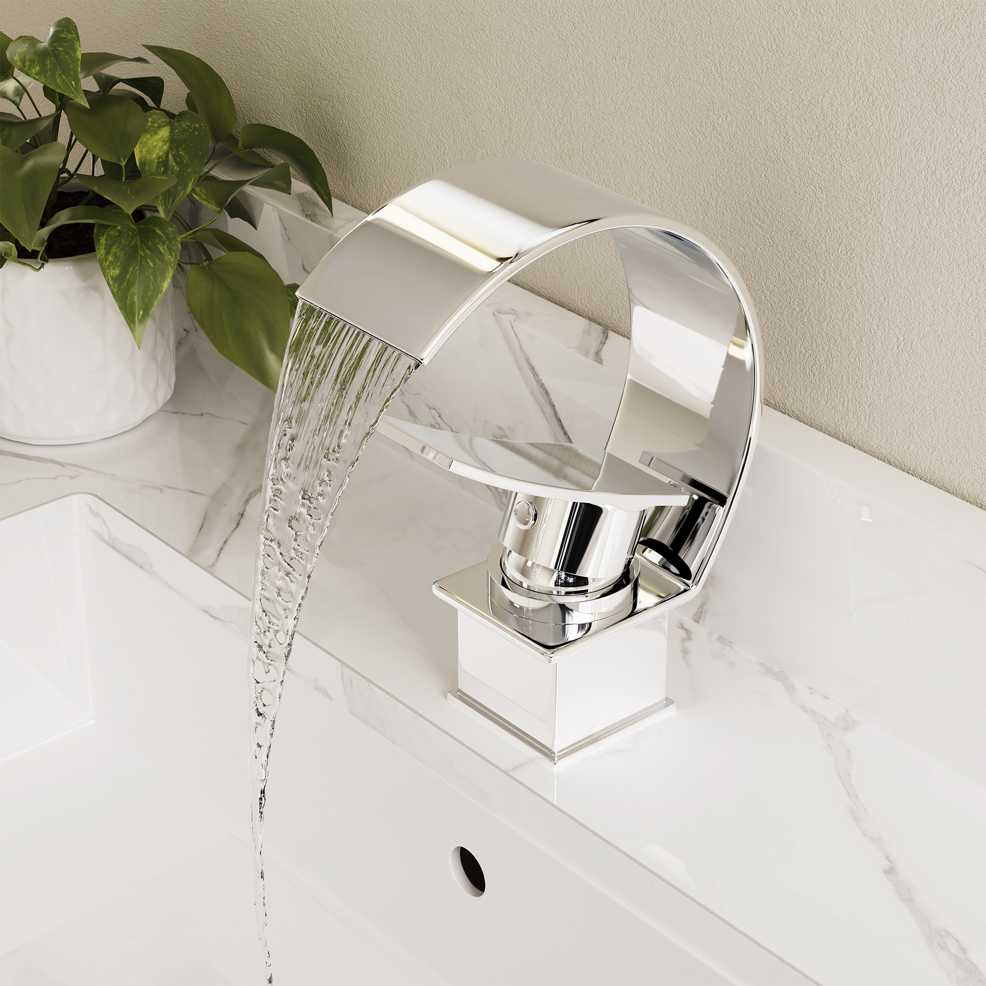 High Arc Single-Handle Waterfall Bathroom Faucet with Spotless Finish