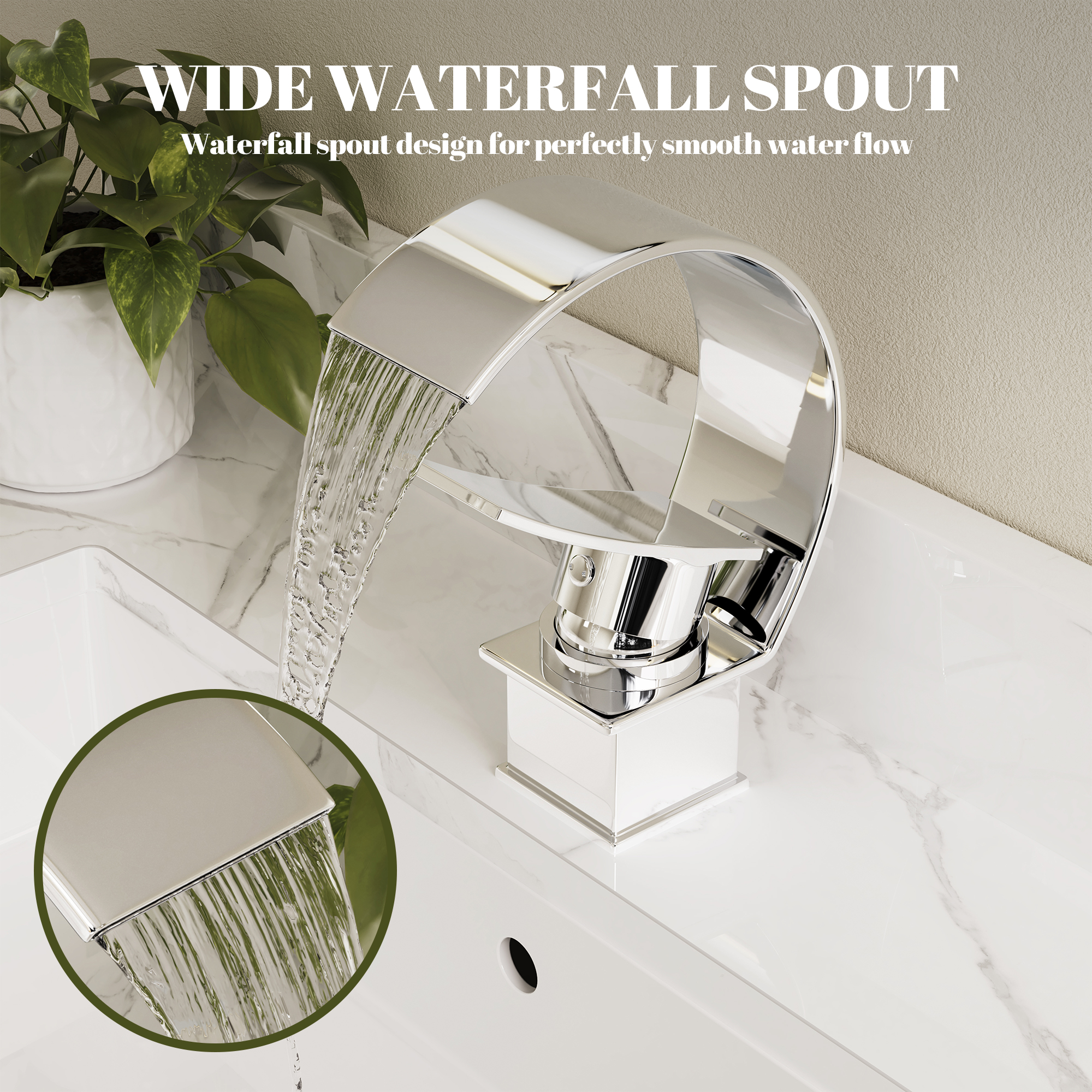 High Arc Single-Handle Waterfall Bathroom Faucet with Spotless Finish