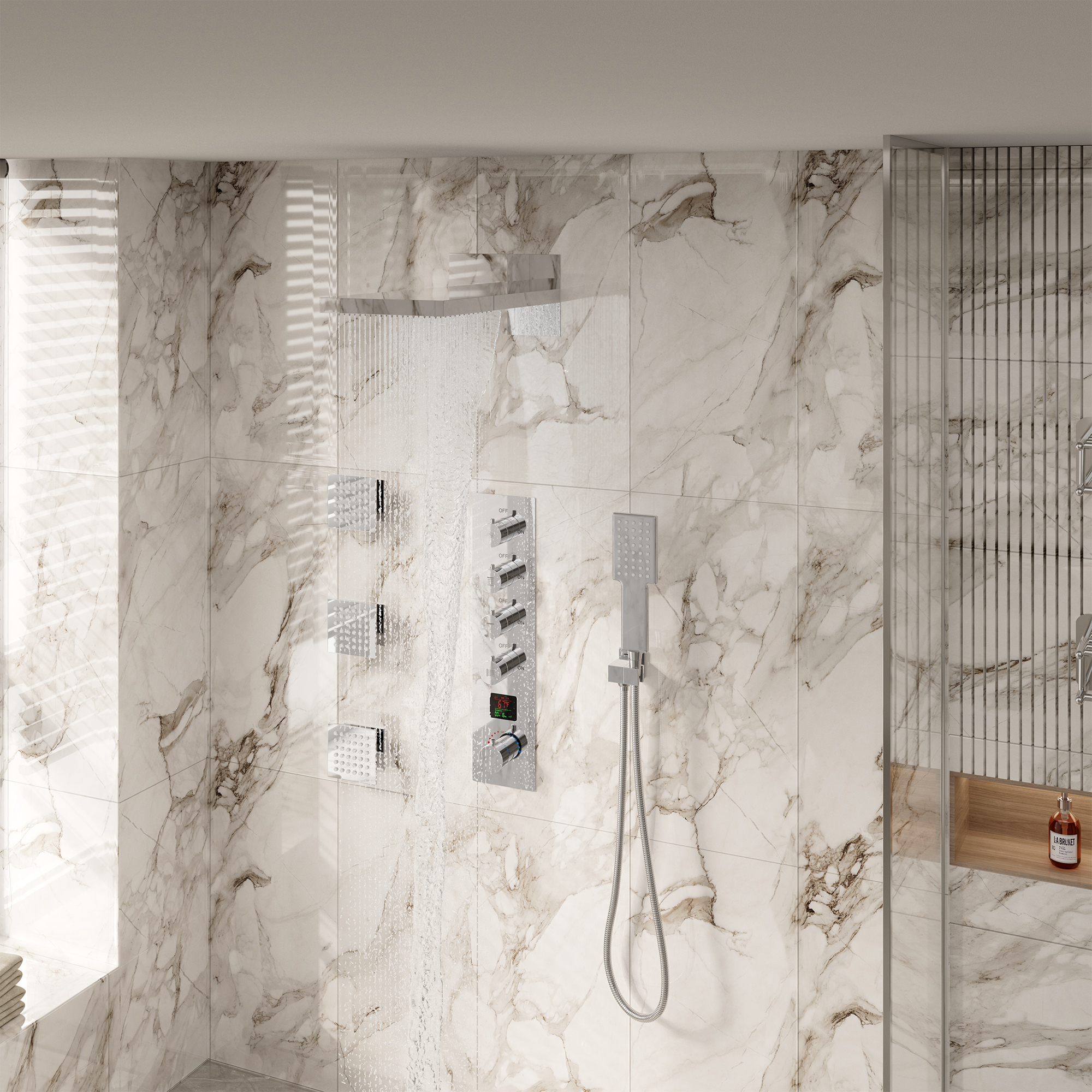 22" Luxury Thermostatic Shower System with Digital Temperature Display