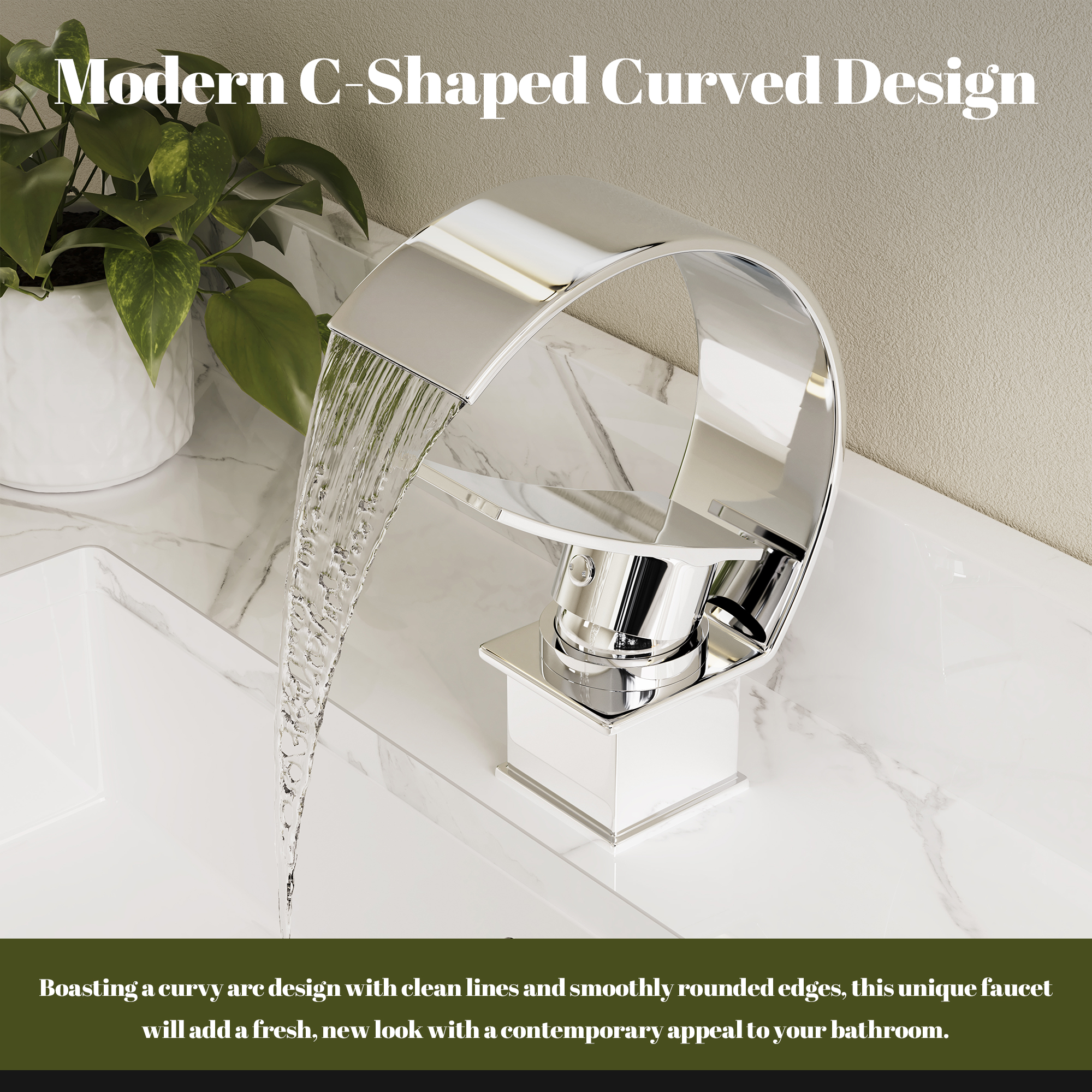 High Arc Single-Handle Waterfall Bathroom Faucet with Spotless Finish