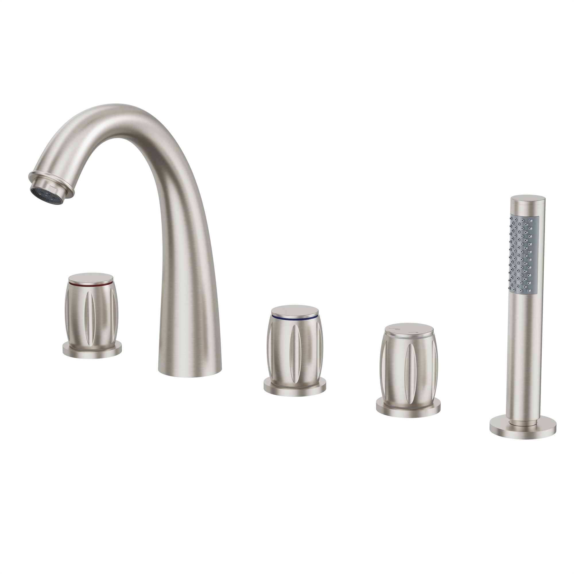 3-Handle Deck-Mounted Waterfall Roman Tub Faucet with Hand Shower