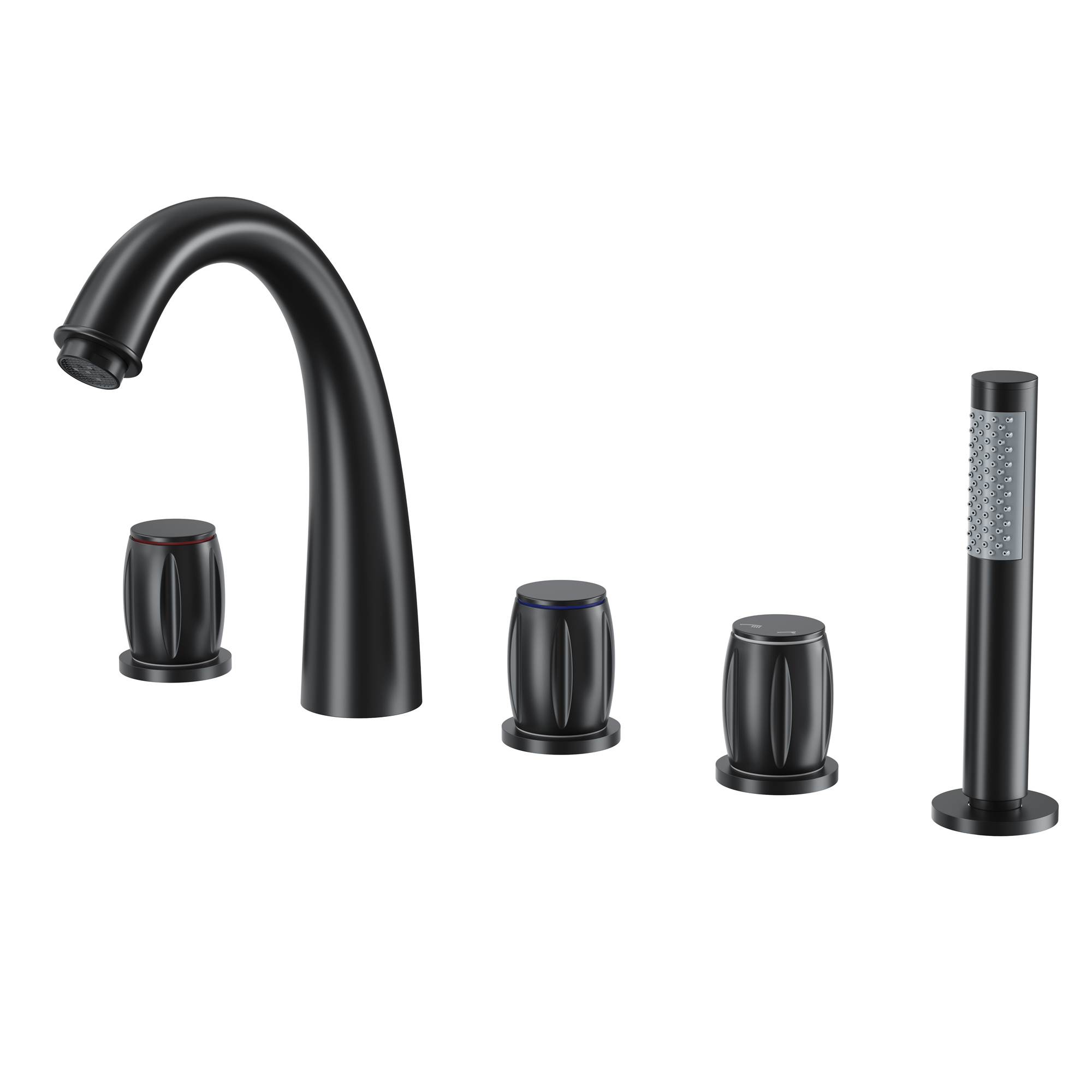 3-Handle Deck-Mounted Waterfall Roman Tub Faucet with Hand Shower