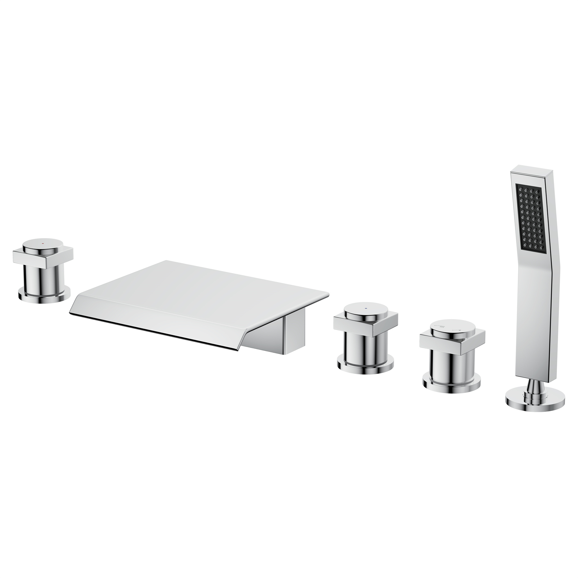 3-Handle 5 Holes Deck-Mounted Bathtub Faucet with Handheld Shower