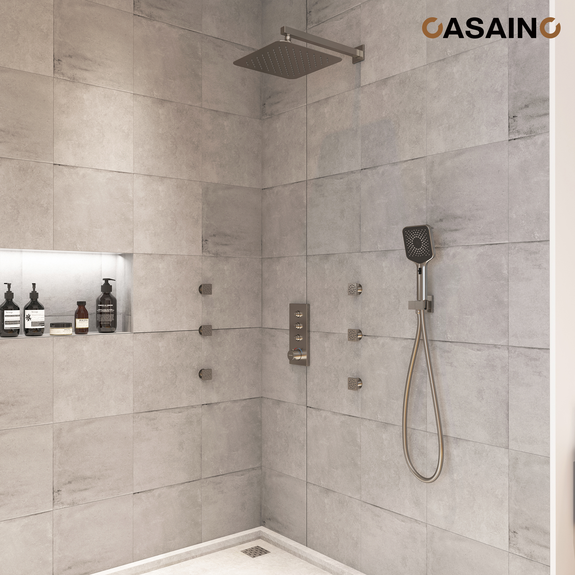 12'' Shower System With 3-Function Shower Head & 6 Body Jets