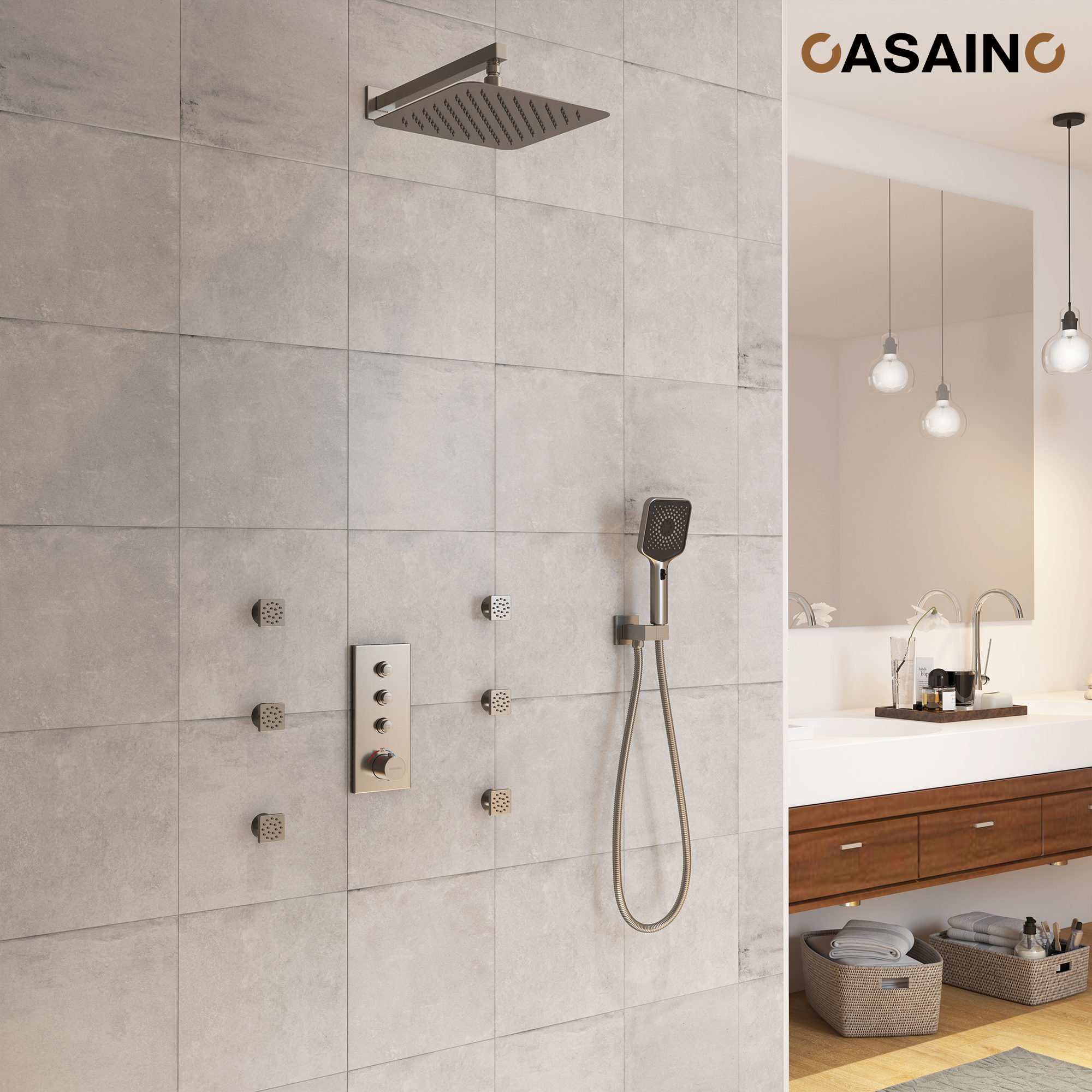 12'' Shower System With 3-Function Shower Head & 6 Body Jets