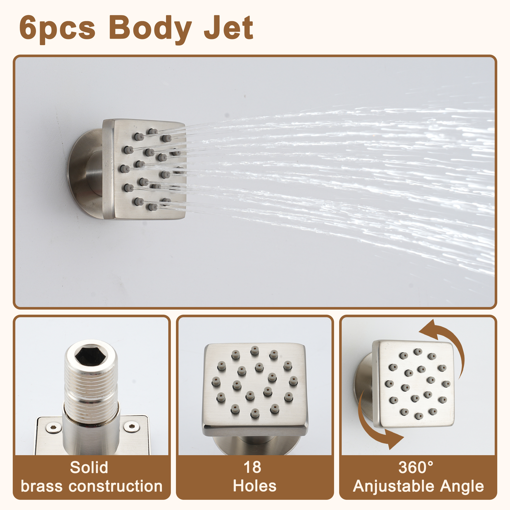12'' Thermostatic Luxury Rainfall Shower System With 6 Body Jets