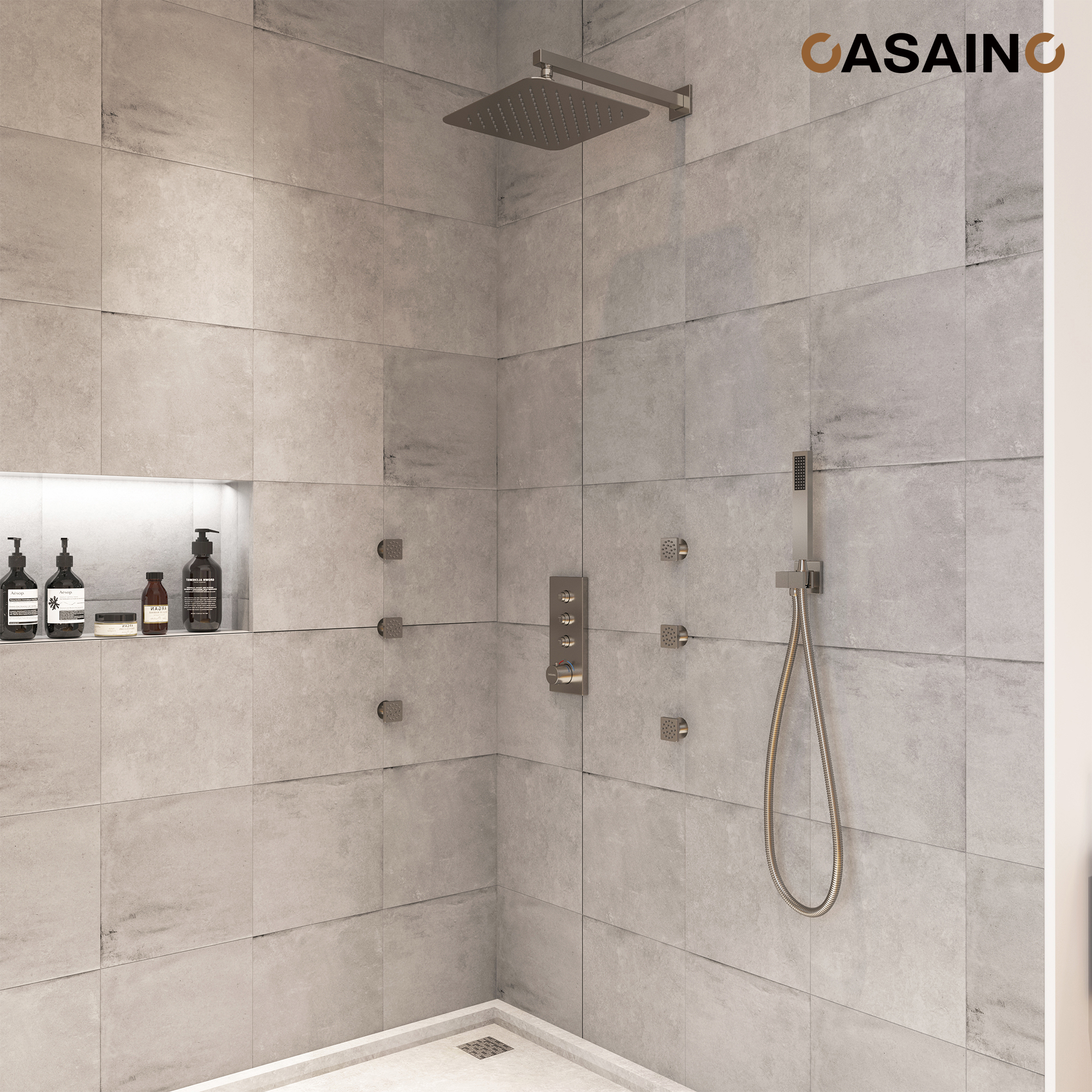 12'' Thermostatic Luxury Rainfall Shower System With 6 Body Jets