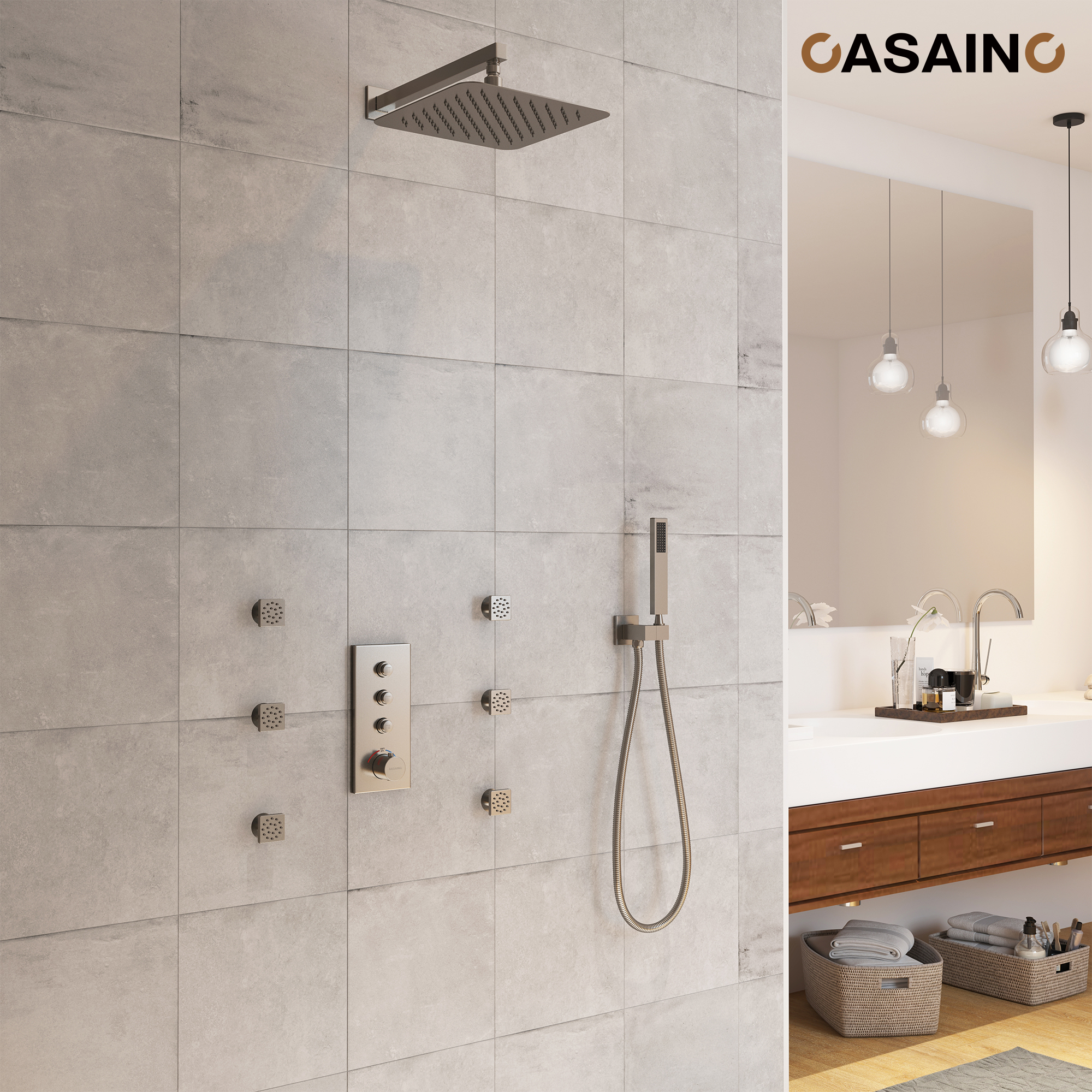 12'' Thermostatic Luxury Rainfall Shower System With 6 Body Jets