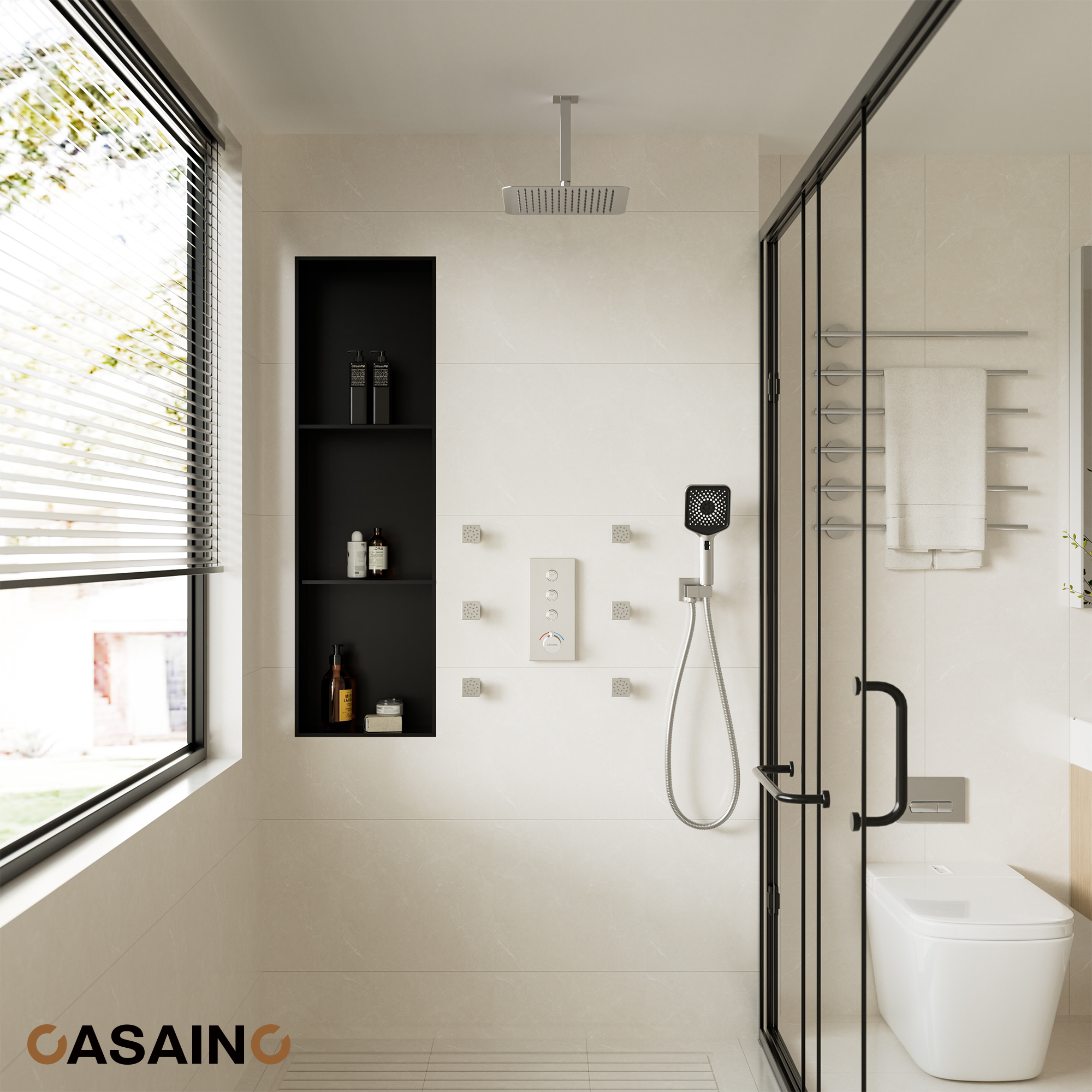 12'' Shower System With 3-Function Shower Head & 6 Body Jets