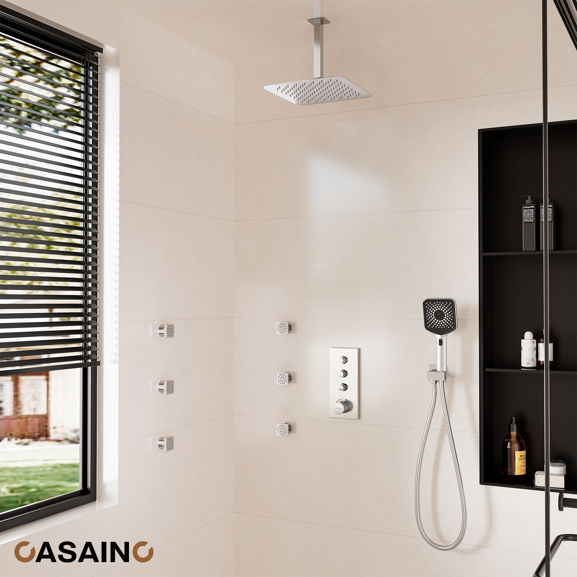 12'' Shower System With 3-Function Shower Head & 6 Body Jets