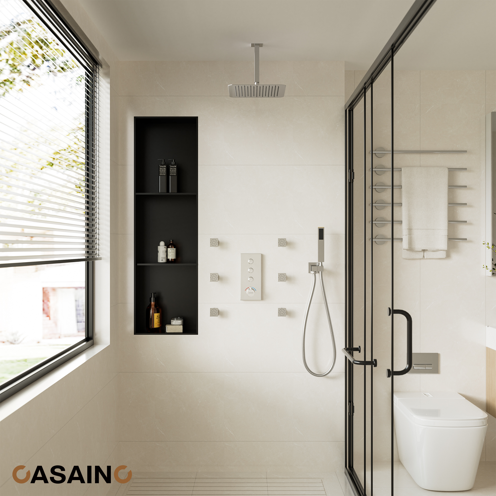 12'' Thermostatic Luxury Rainfall Shower System With 6 Body Jets