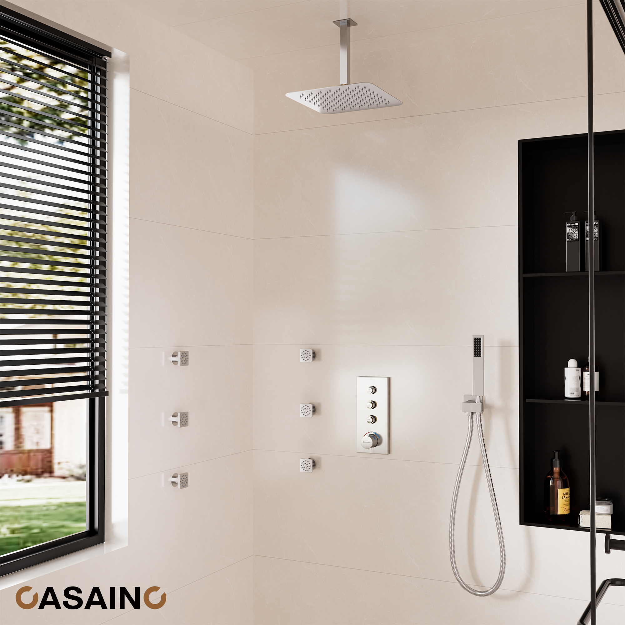 12'' Thermostatic Luxury Rainfall Shower System With 6 Body Jets