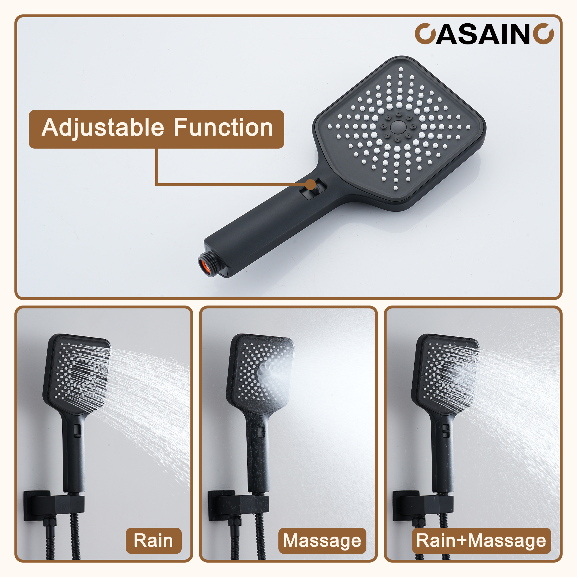 12'' Shower System With 3-Function Shower Head & 6 Body Jets