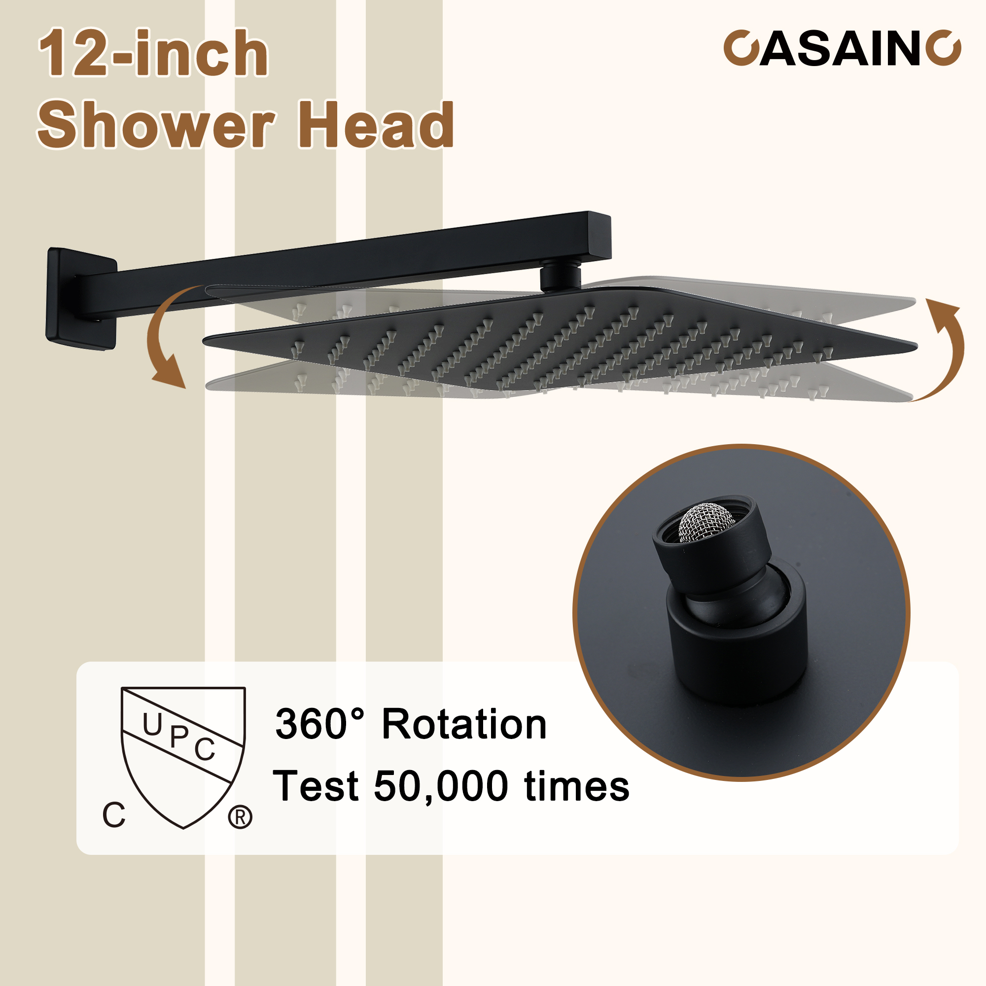 12'' Shower System With 3-Function Shower Head & 6 Body Jets