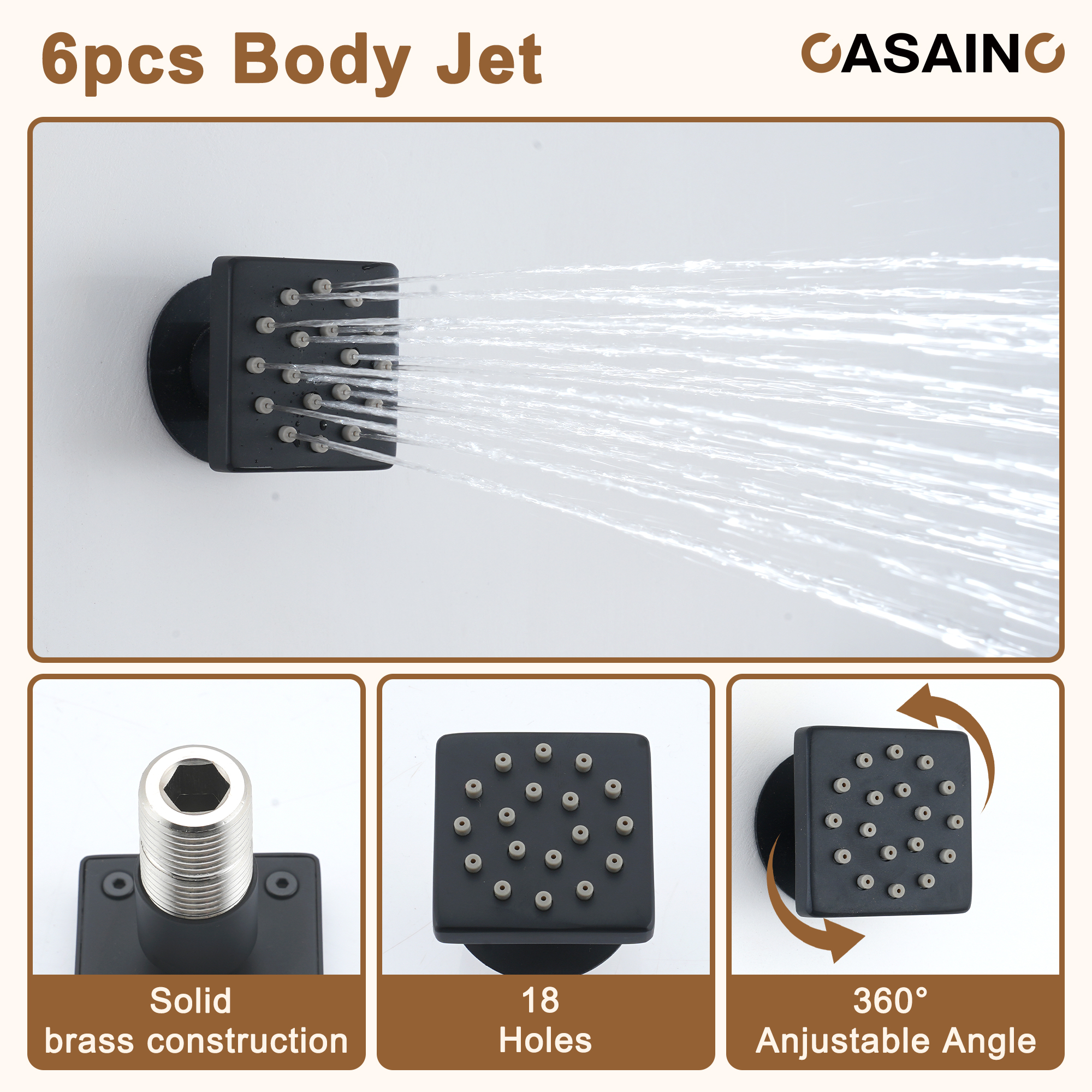 12'' Shower System With 3-Function Shower Head & 6 Body Jets