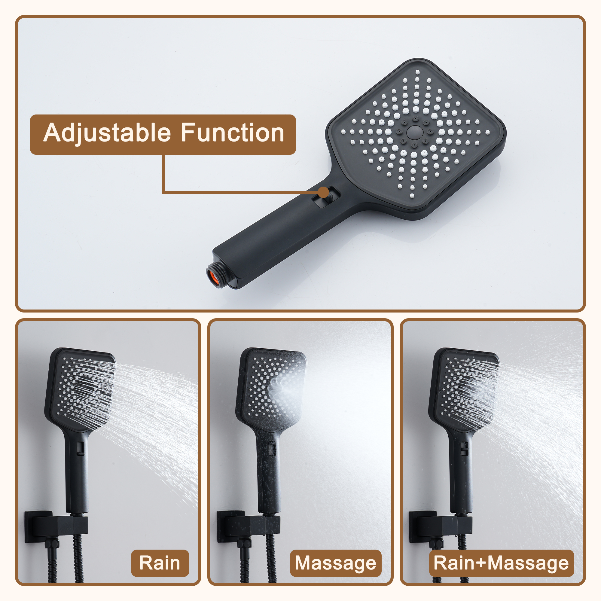 12'' Shower System With 3-Function Shower Head & 6 Body Jets