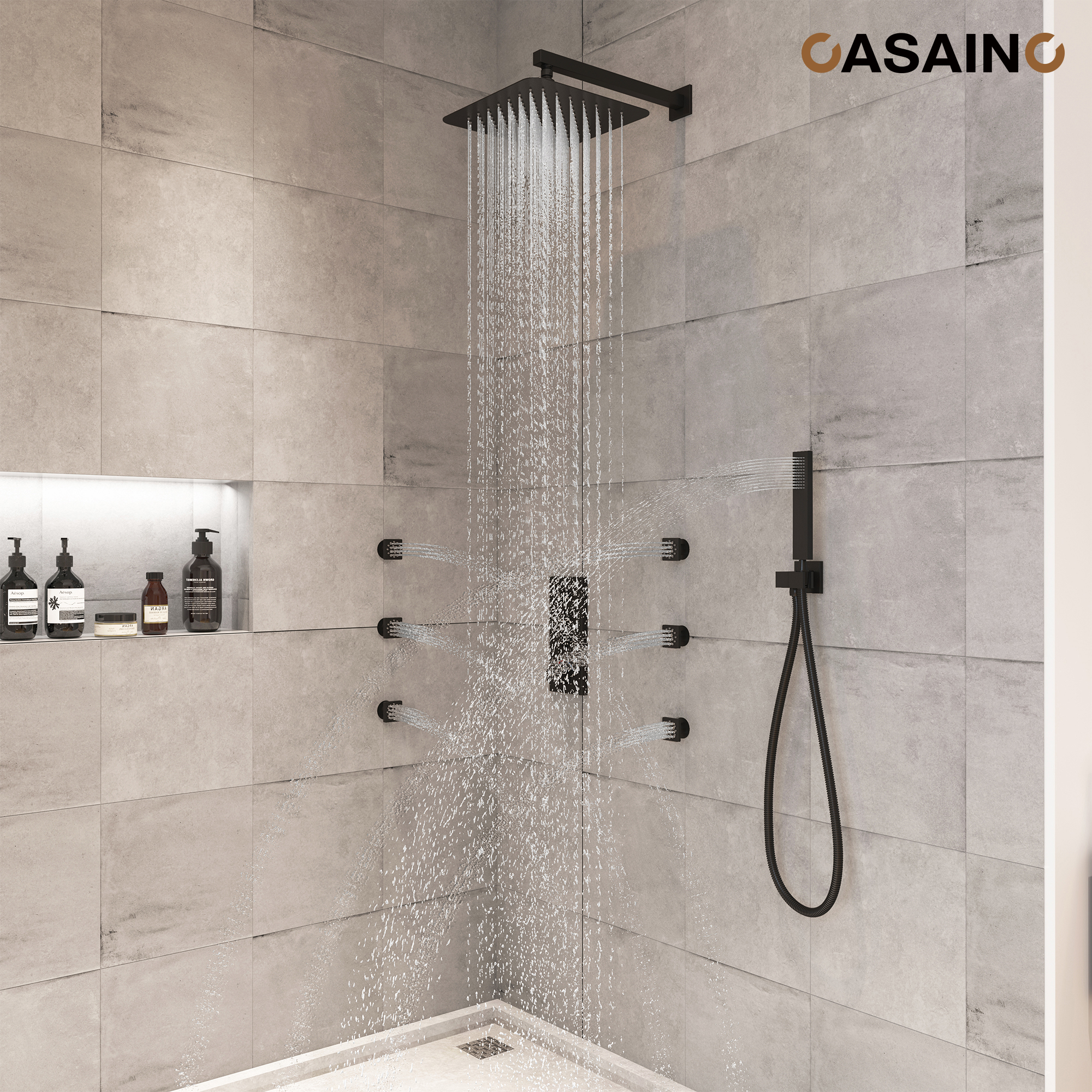 12'' Thermostatic Luxury Rainfall Shower System With 6 Body Jets