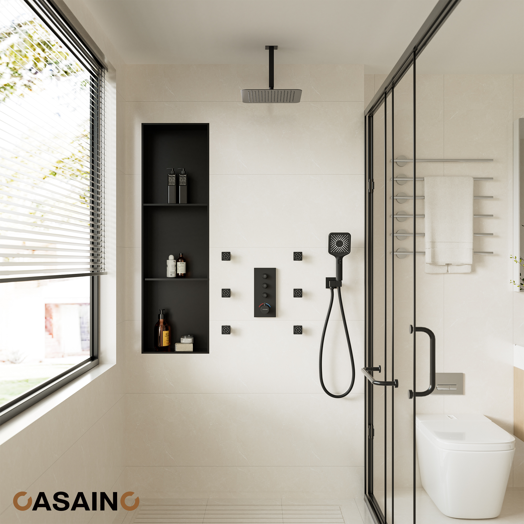 12'' Shower System With 3-Function Shower Head & 6 Body Jets