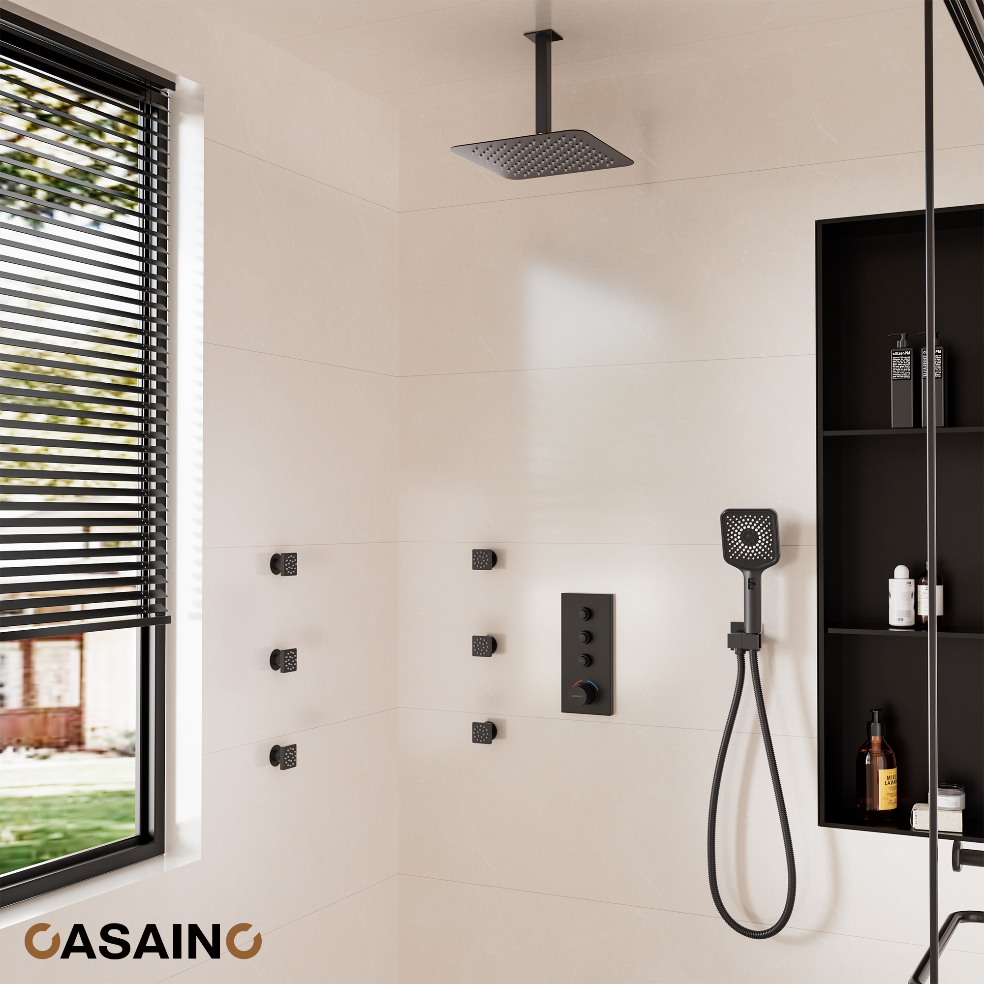 12'' Shower System With 3-Function Shower Head & 6 Body Jets