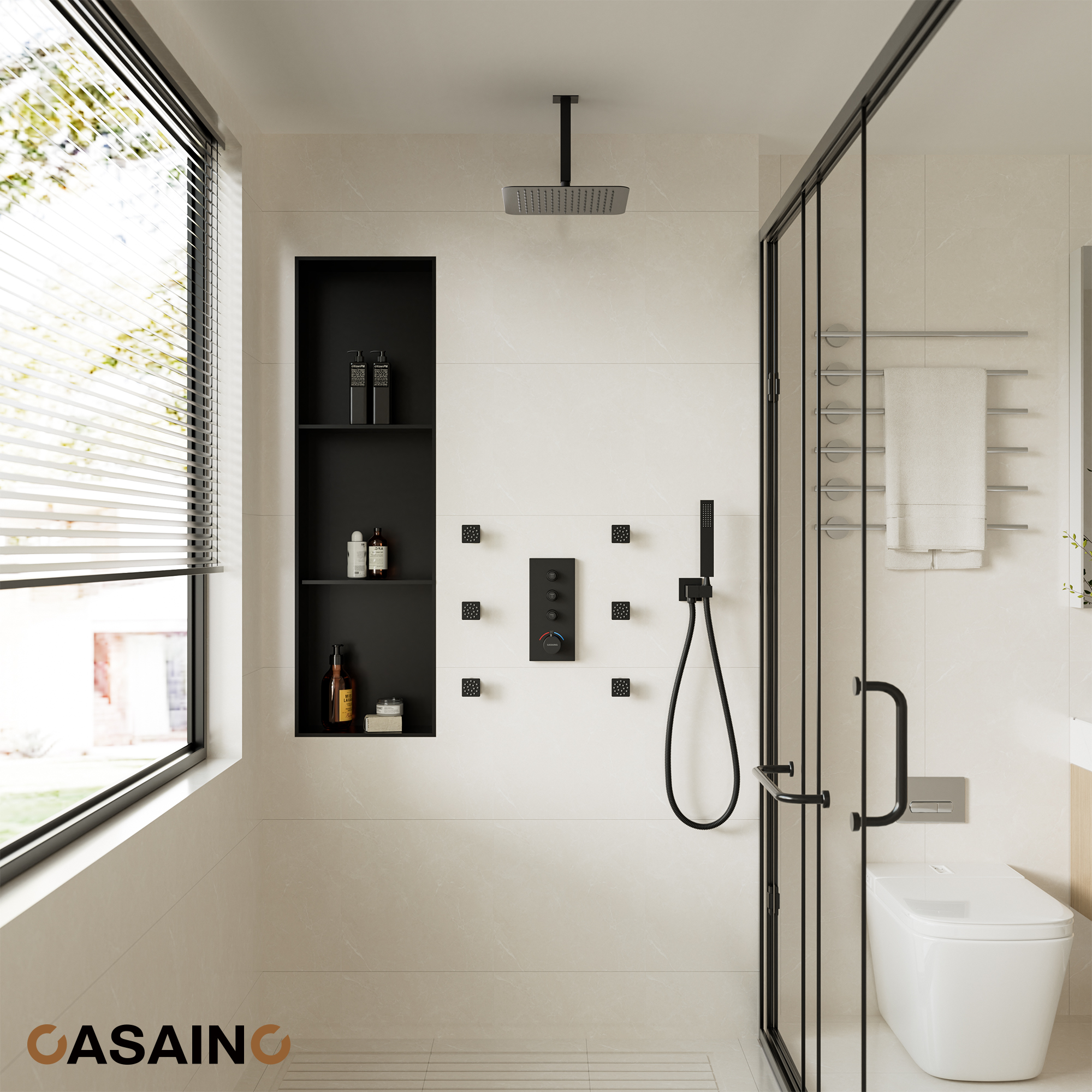 12'' Thermostatic Luxury Rainfall Shower System With 6 Body Jets