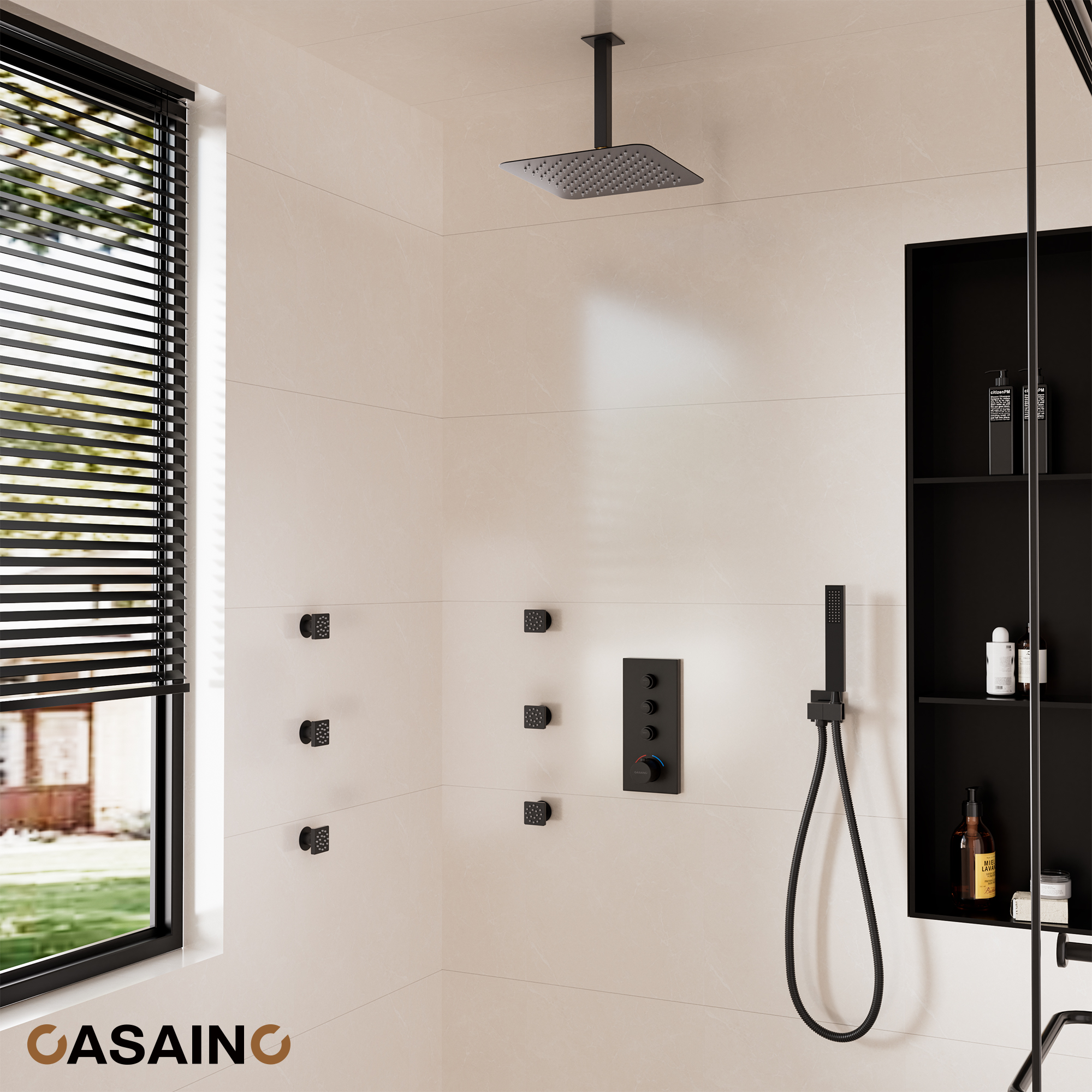 12'' Thermostatic Luxury Rainfall Shower System With 6 Body Jets