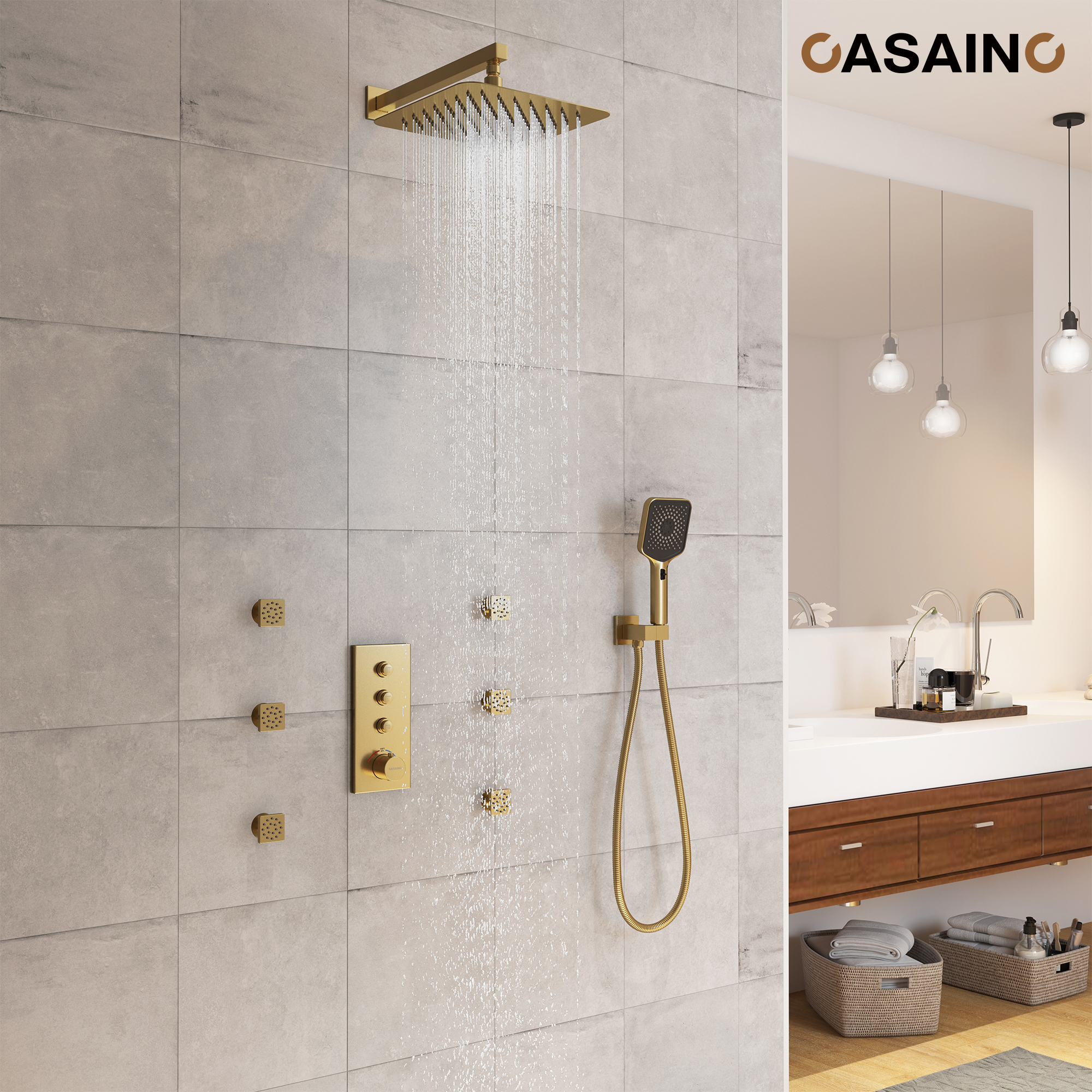 12'' Shower System With 3-Function Shower Head & 6 Body Jets