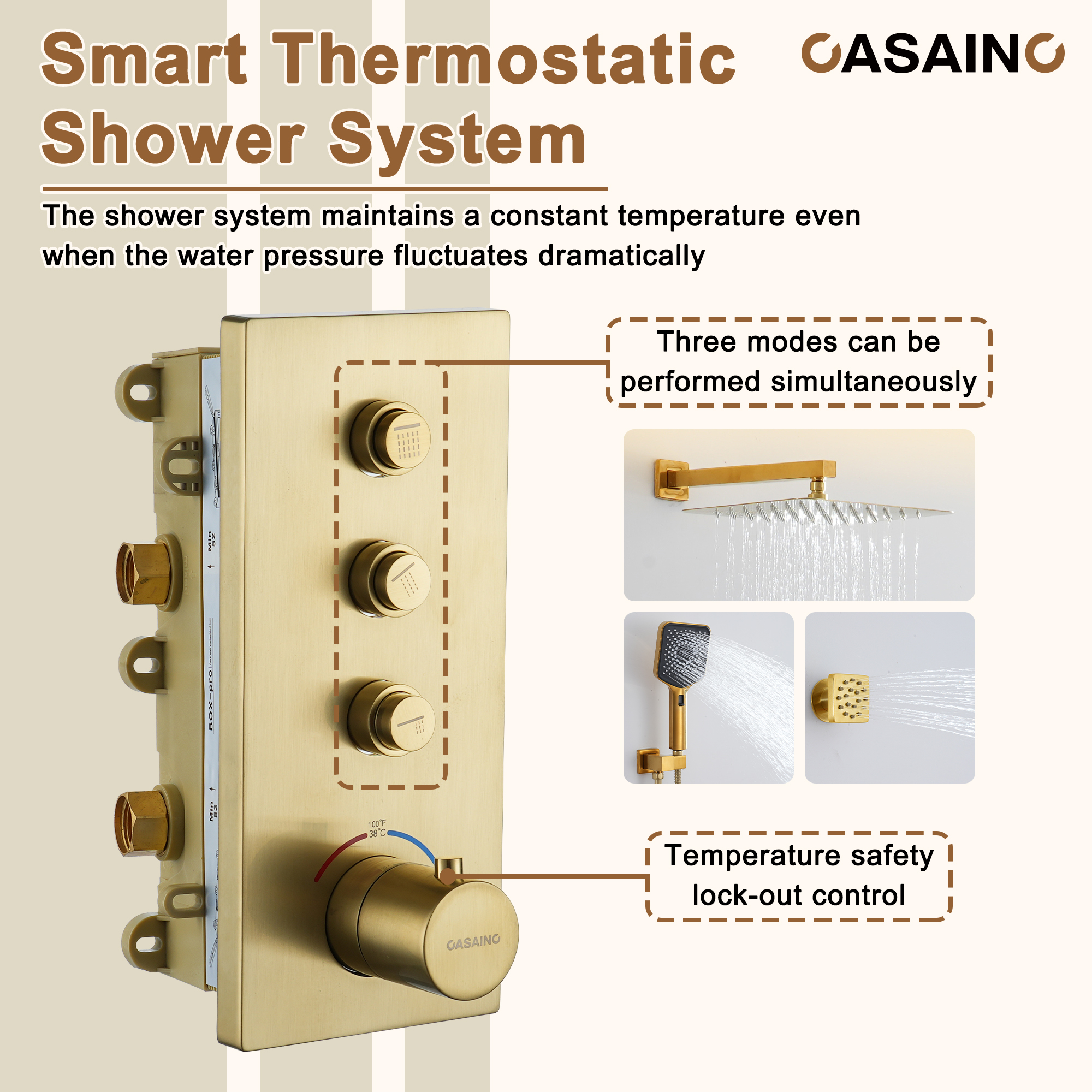 12'' Shower System With 3-Function Shower Head & 6 Body Jets