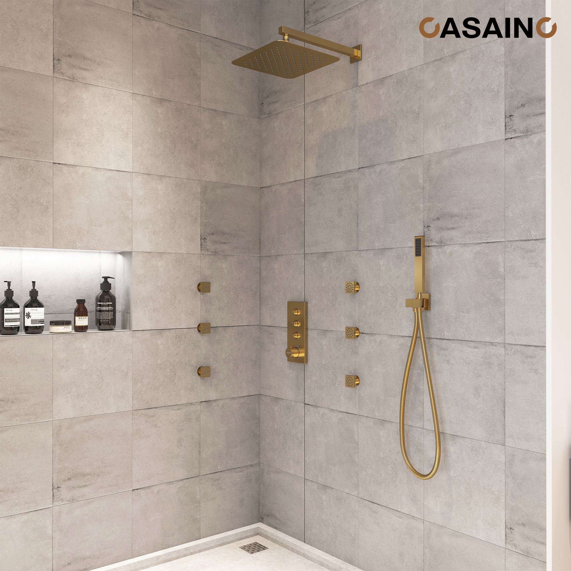 12'' Thermostatic Luxury Rainfall Shower System With 6 Body Jets