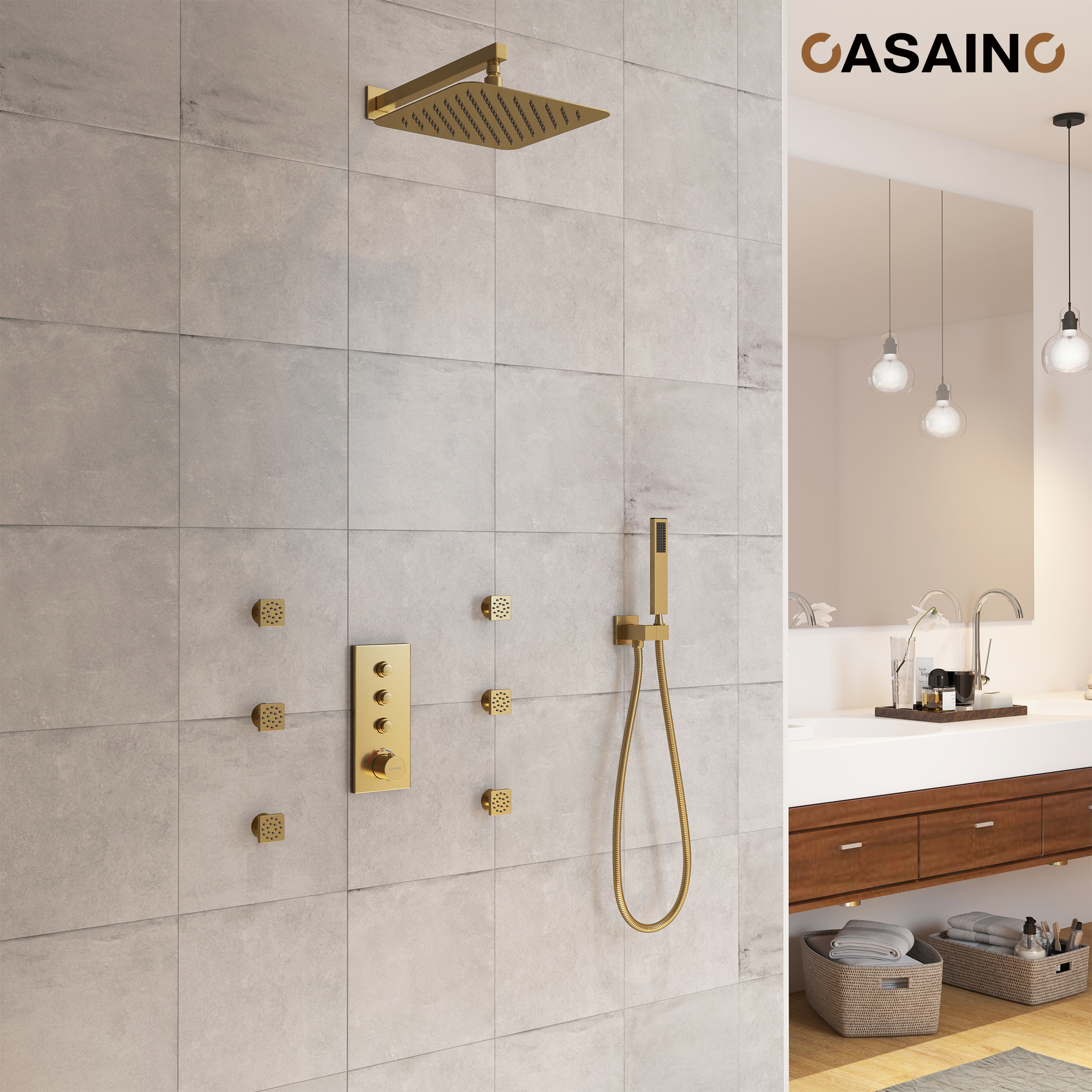 12'' Thermostatic Luxury Rainfall Shower System With 6 Body Jets