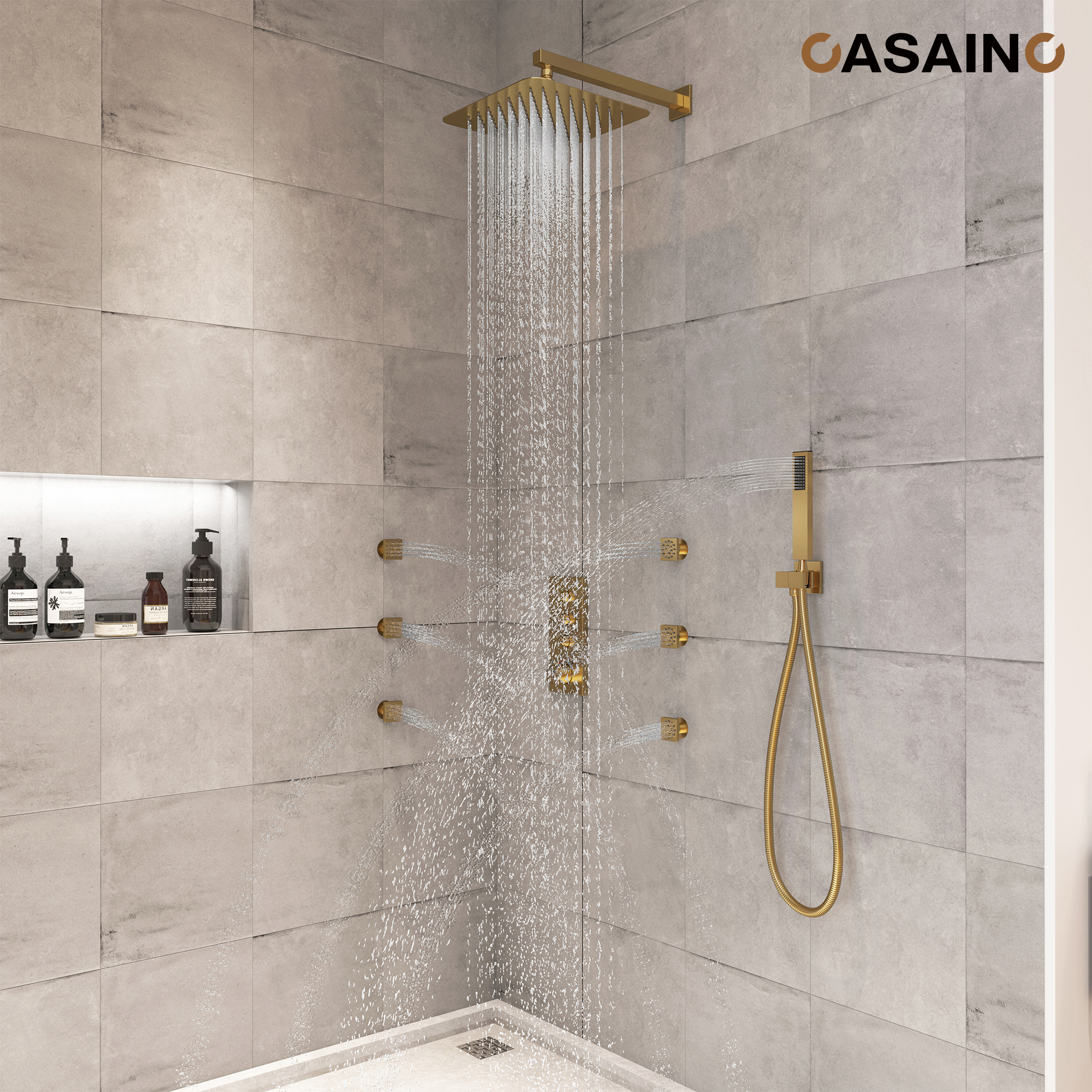 12'' Thermostatic Luxury Rainfall Shower System With 6 Body Jets