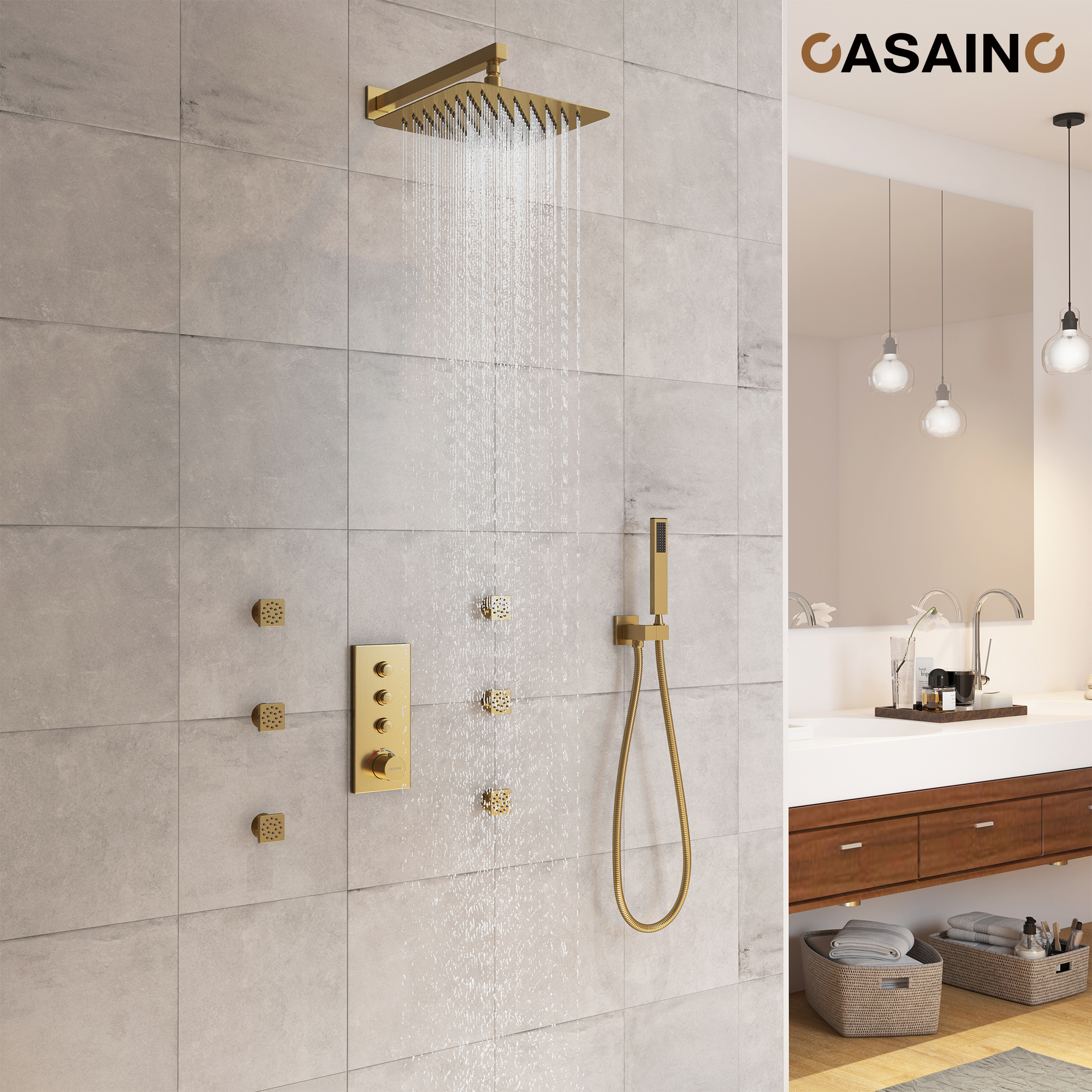 12'' Thermostatic Luxury Rainfall Shower System With 6 Body Jets