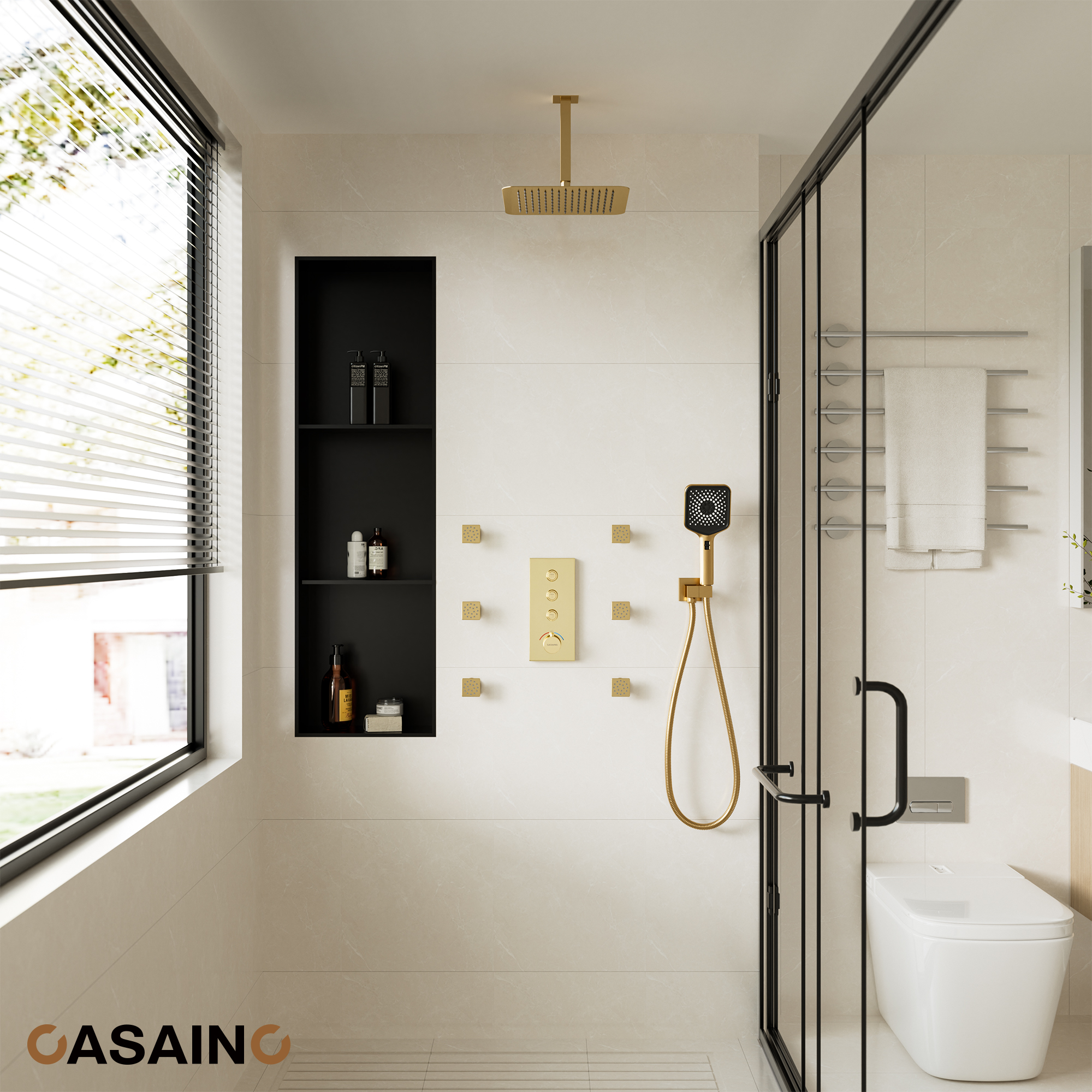 12'' Shower System With 3-Function Shower Head & 6 Body Jets