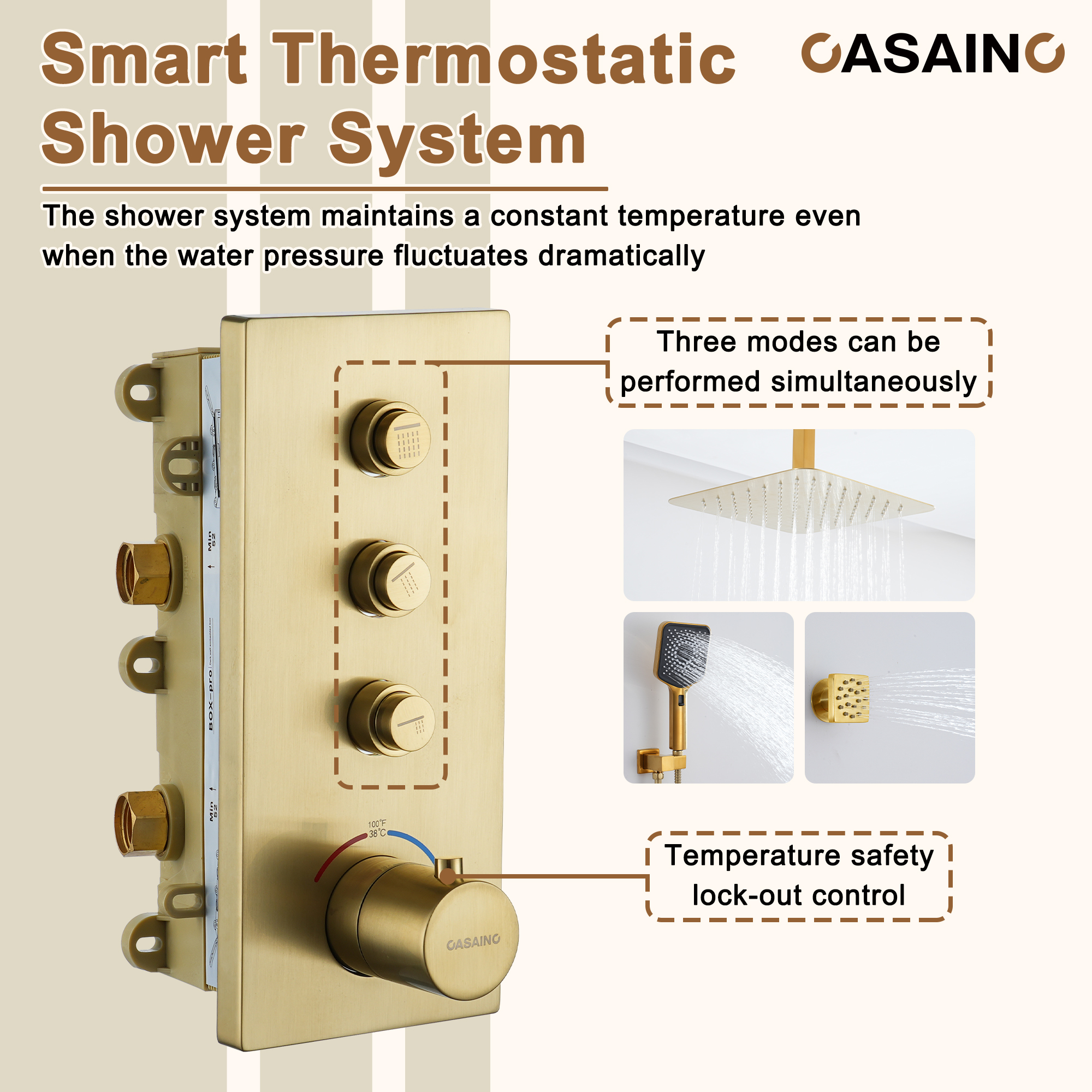 12'' Shower System With 3-Function Shower Head & 6 Body Jets