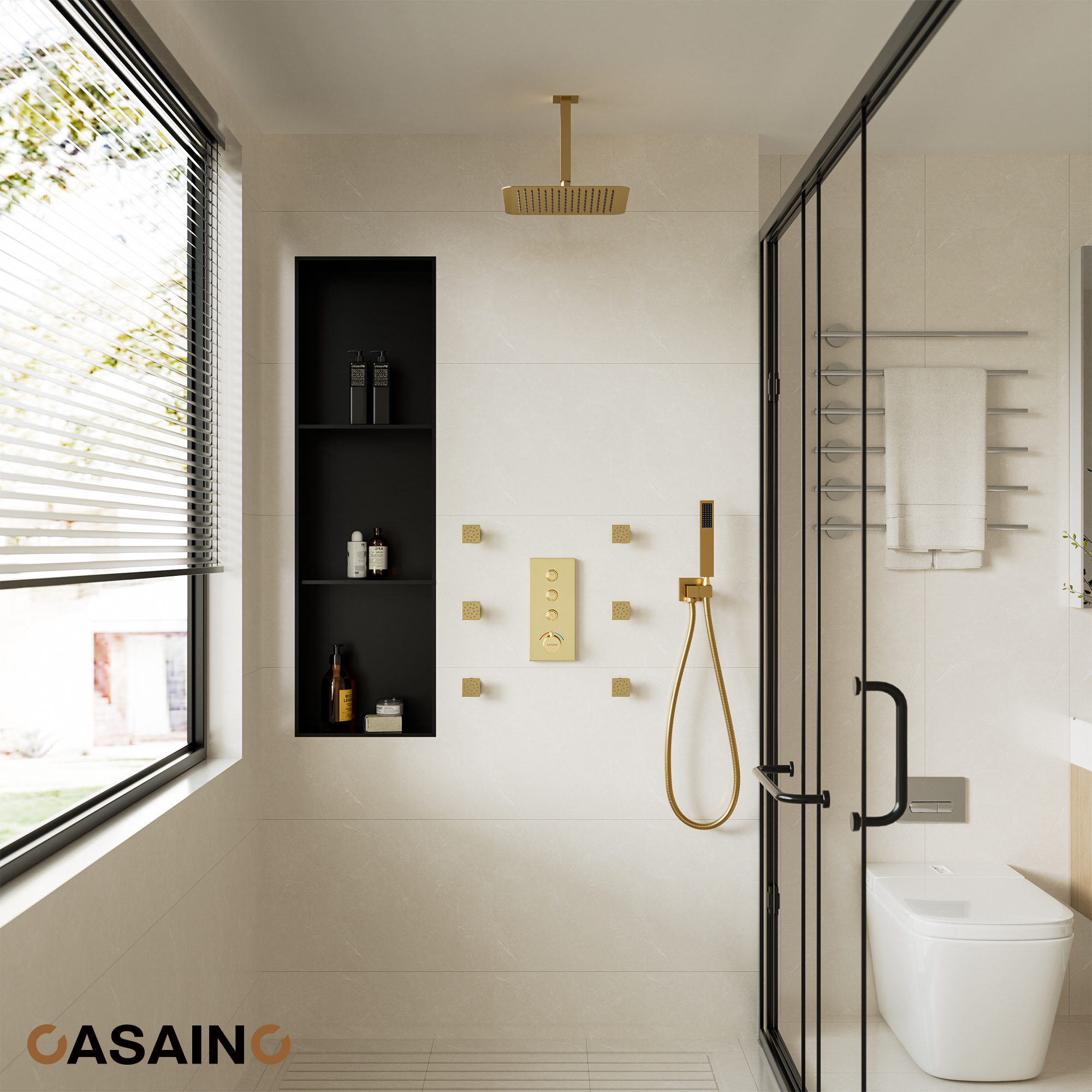 12'' Thermostatic Luxury Rainfall Shower System With 6 Body Jets