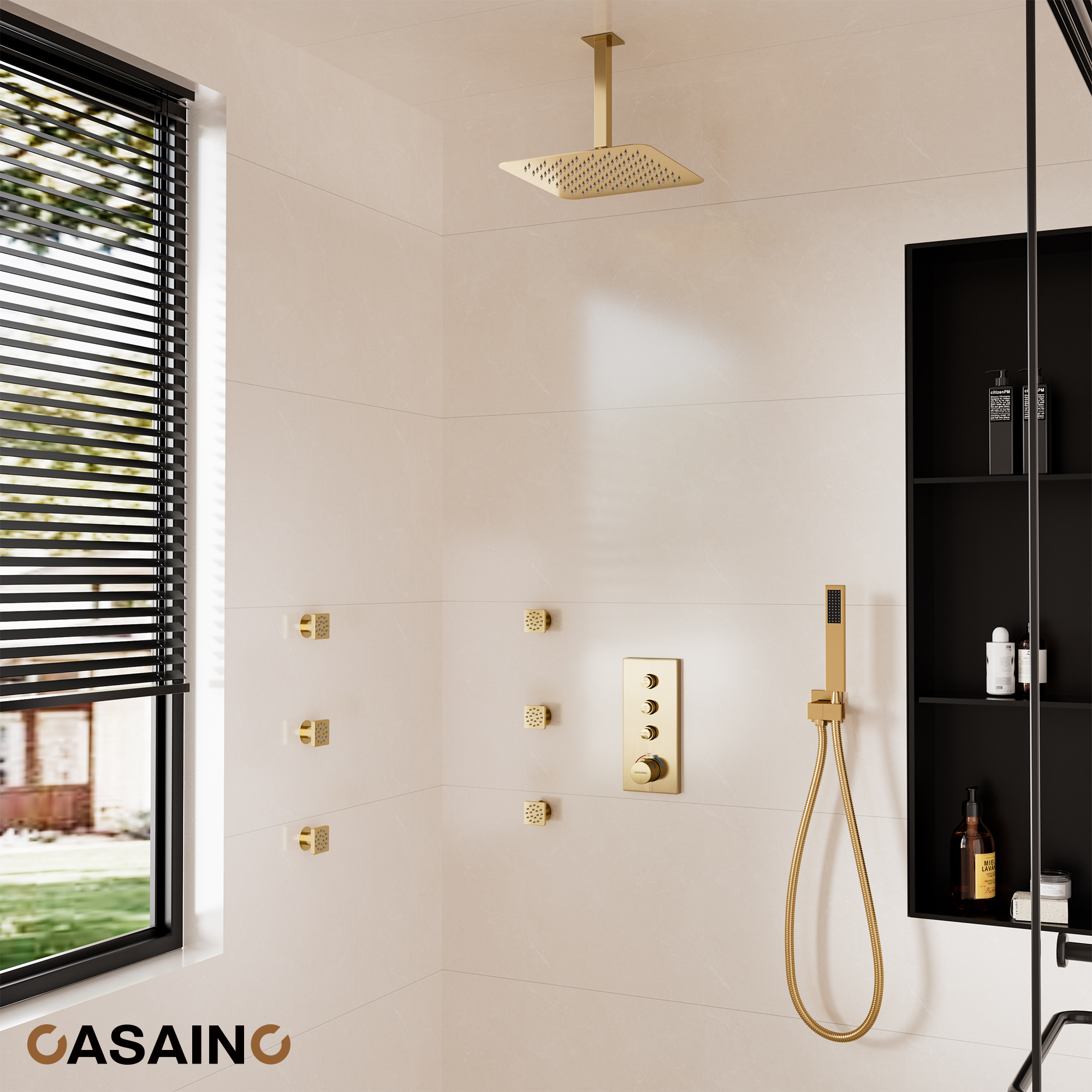 12'' Thermostatic Luxury Rainfall Shower System With 6 Body Jets