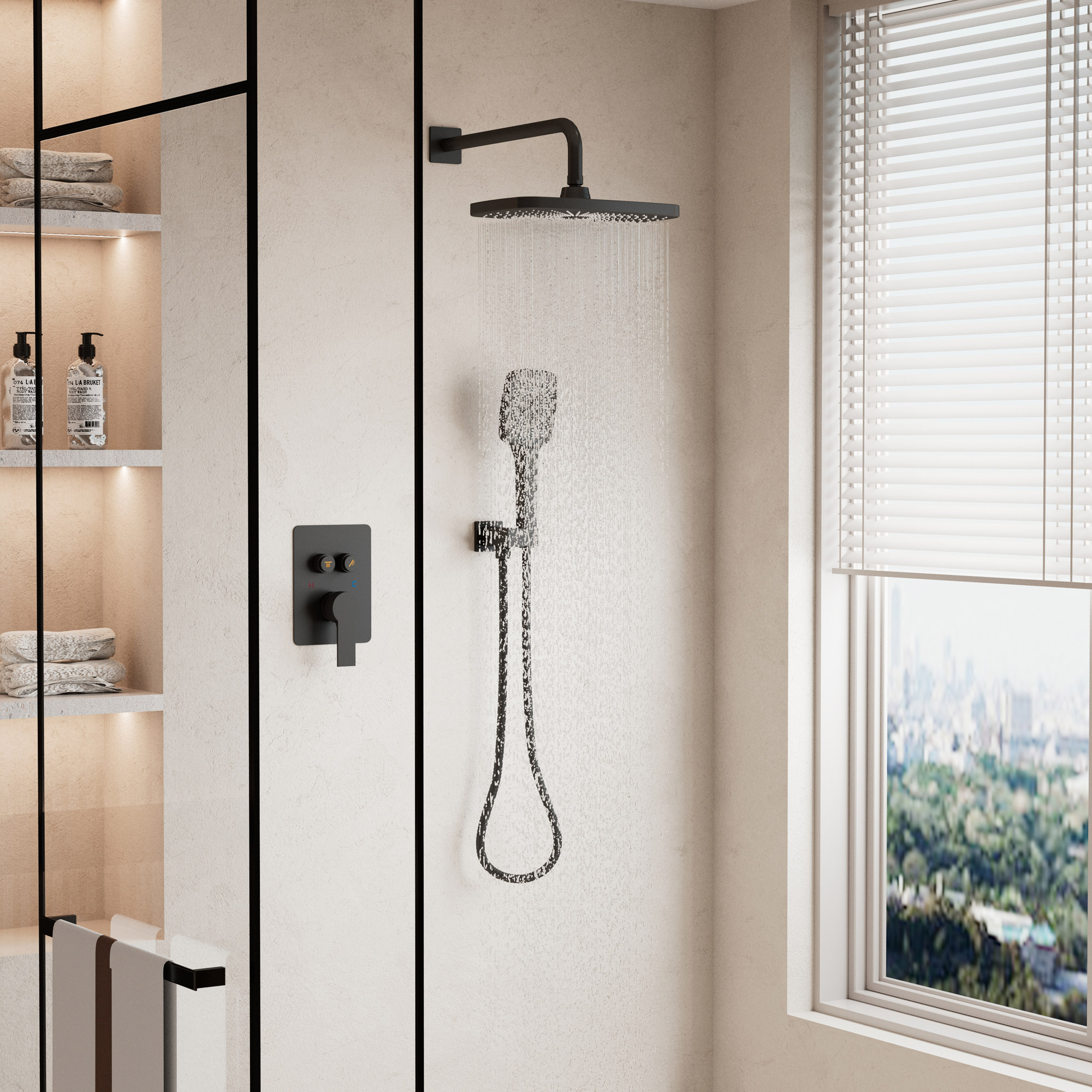 12-inch x 8-inch Wall-Mounted Dual-Function Shower System with Hand Shower