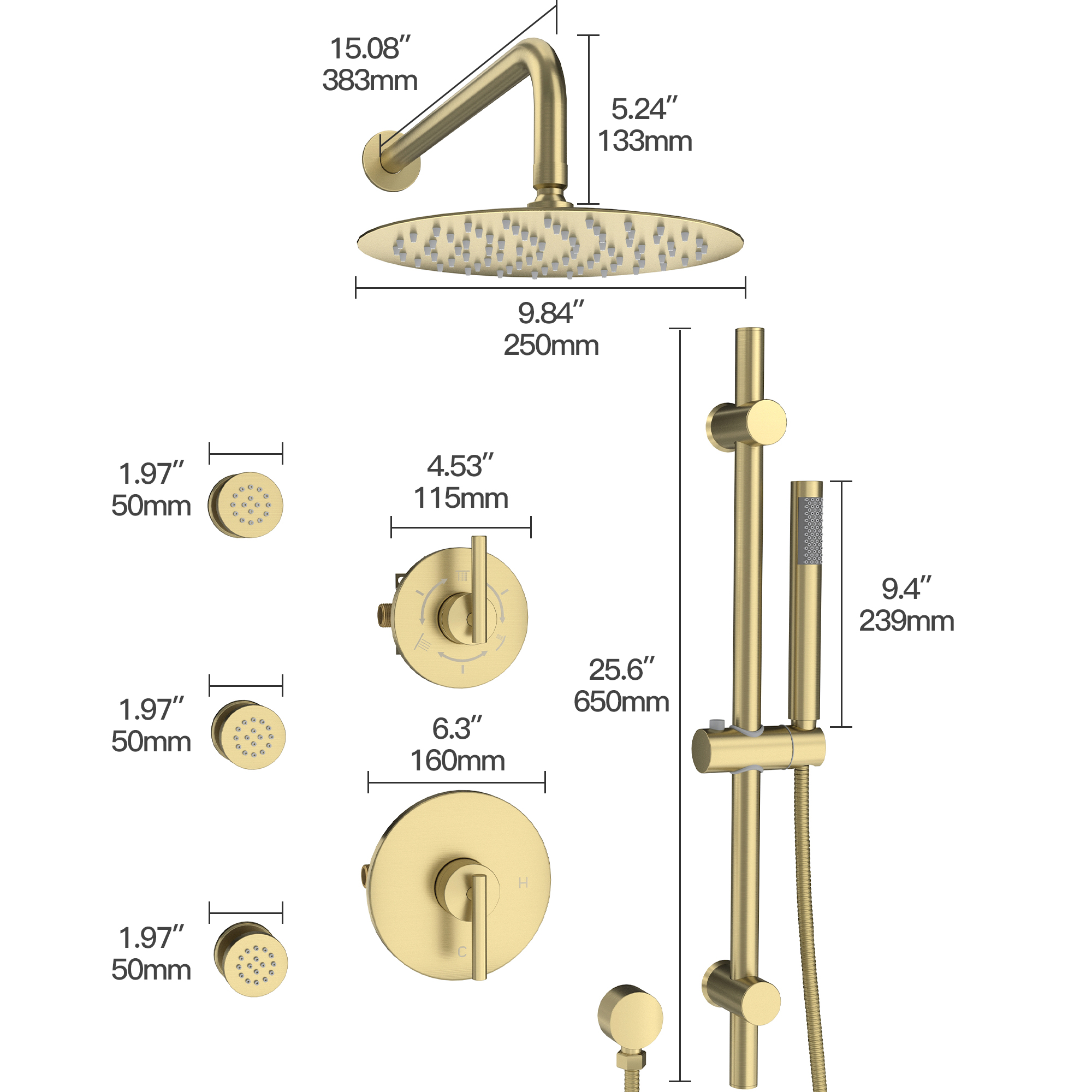 10" Wall-Mounted Rain Shower System with Body Jets & Slide Bar