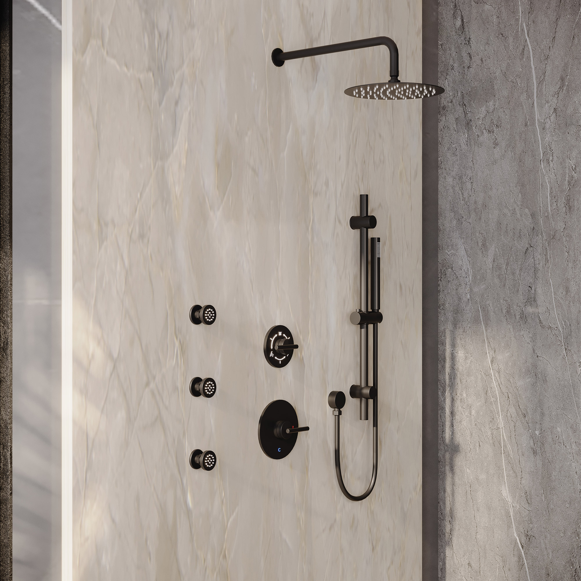 10-inch Wall-Mounted Rain Shower System with Body Jets & Slide Bar