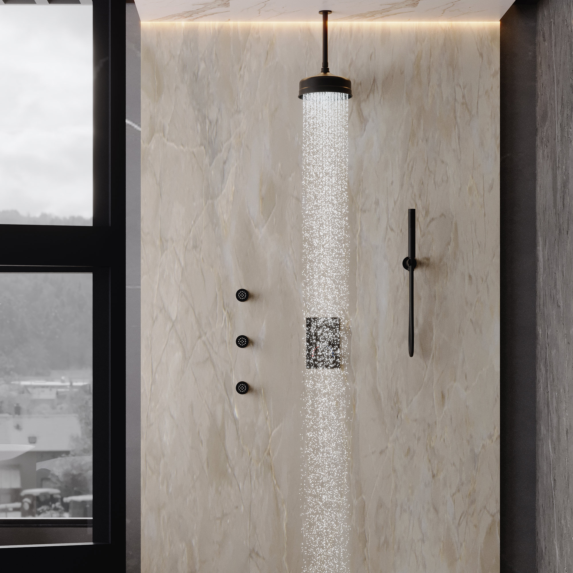 8-inch Ceiling-Mounted Thermostatic Shower System with Body Jets