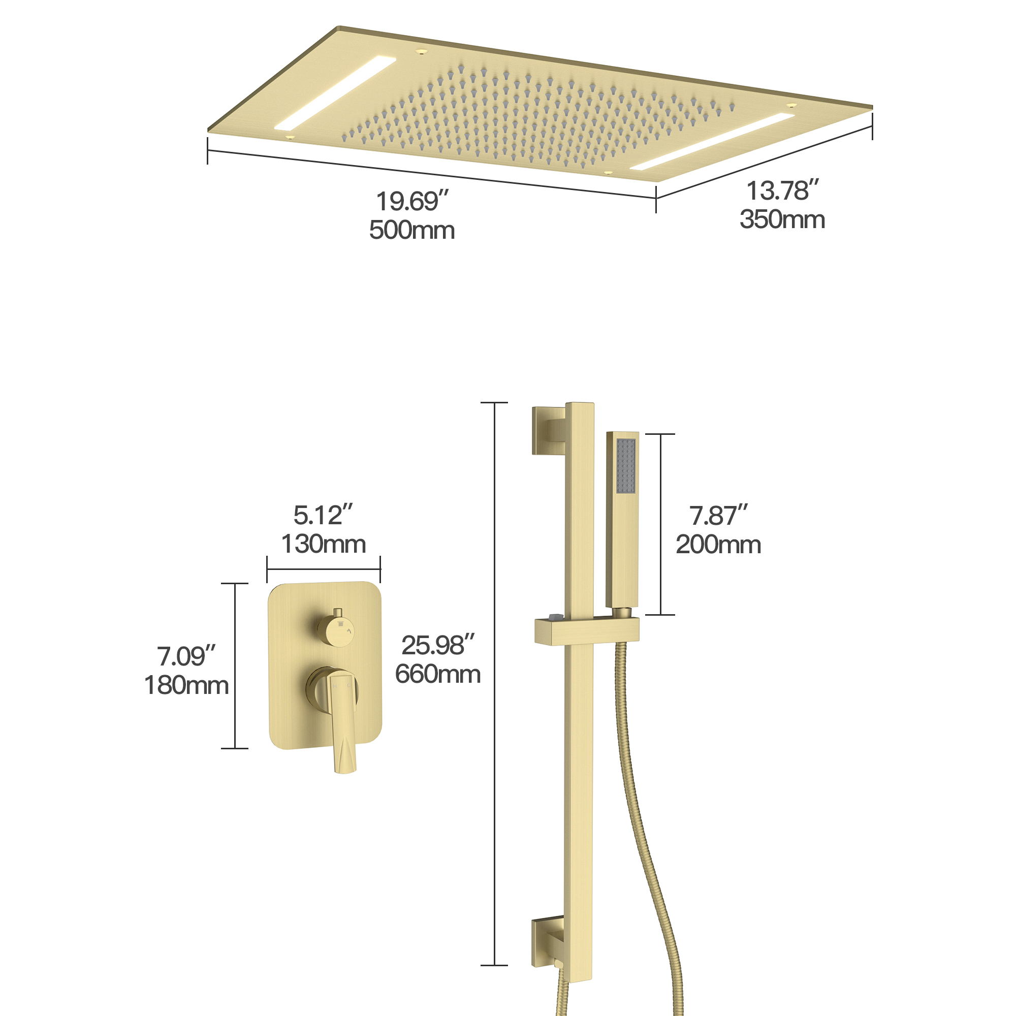 20" x 14" Ceiling-Mounted Luxury Shower System with LED Lights