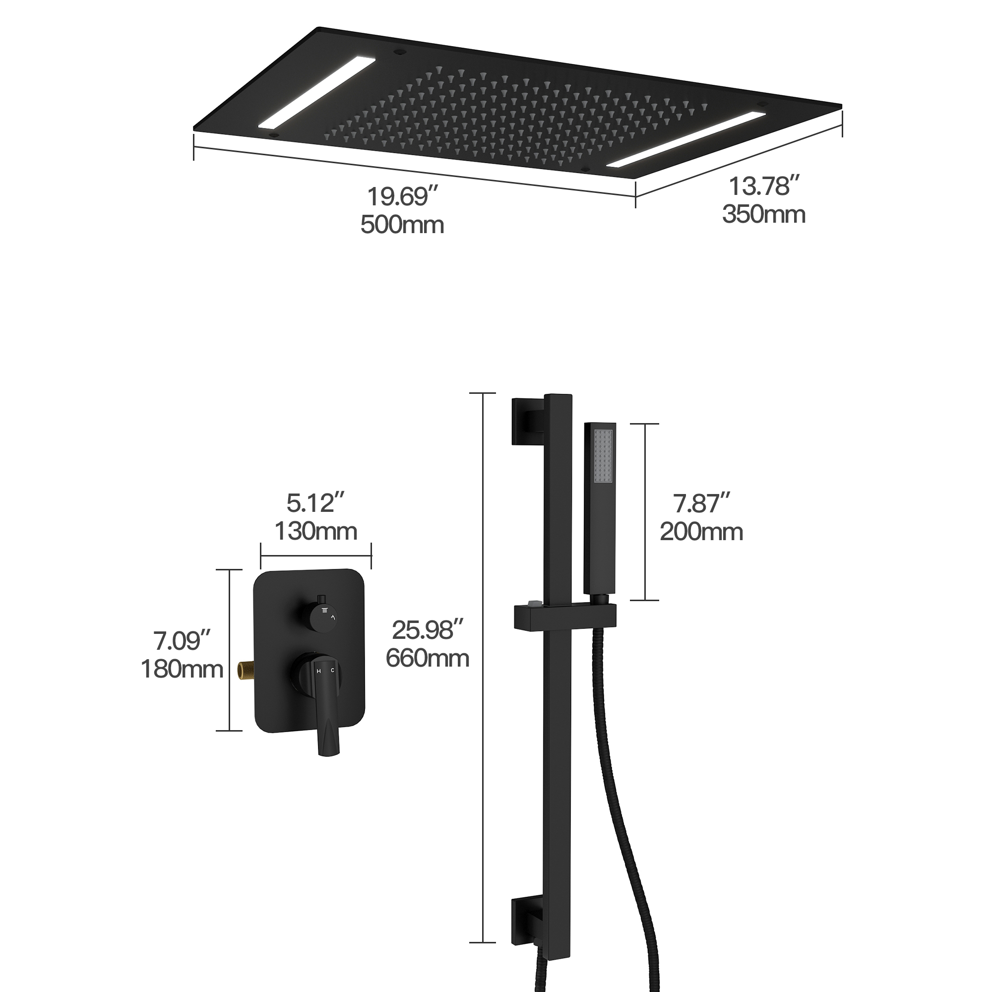 20" x 14" Ceiling-Mounted Luxury Shower System with LED Lights