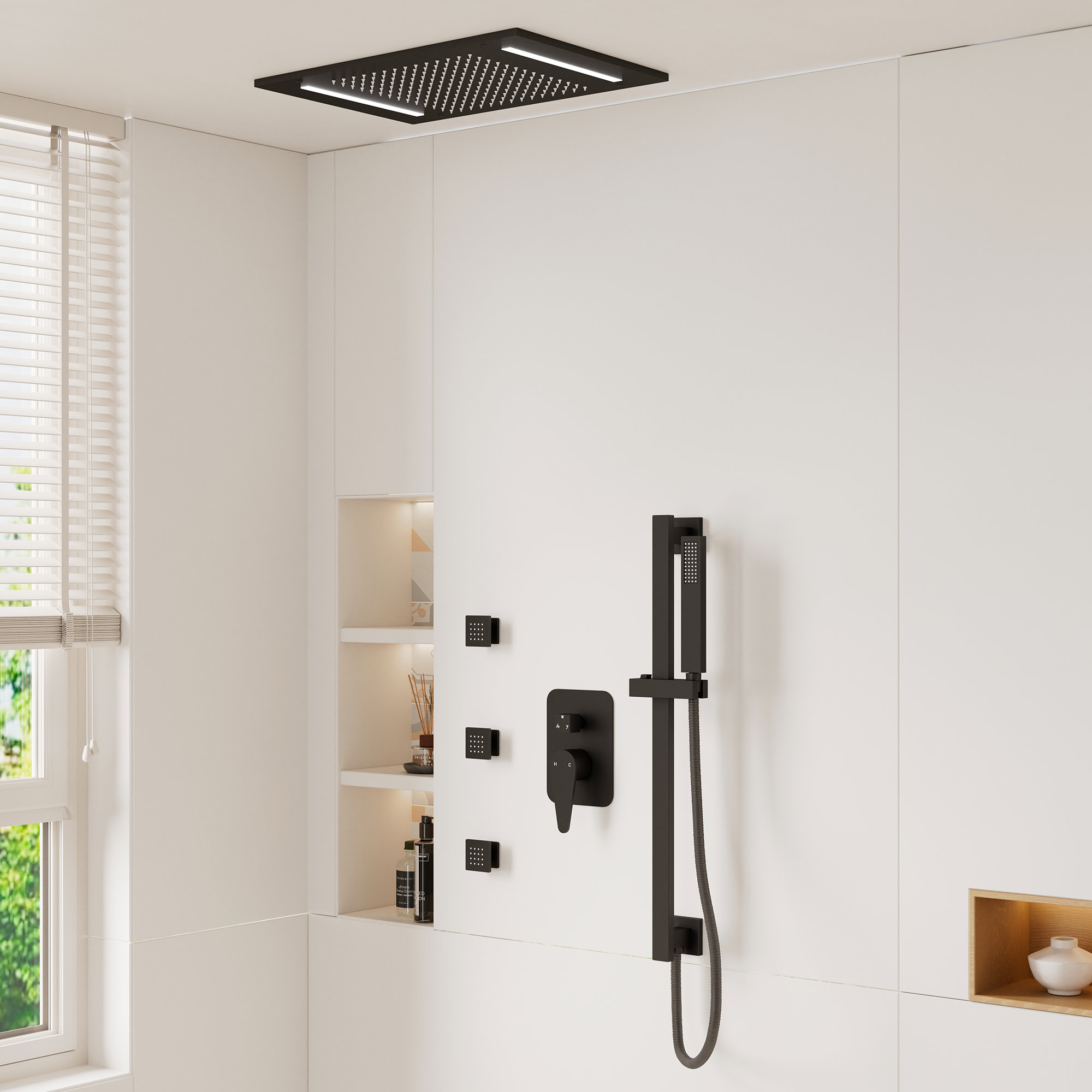 20*14 inch 3-Function Body Jet Shower System with LED Lights & Slide Bar