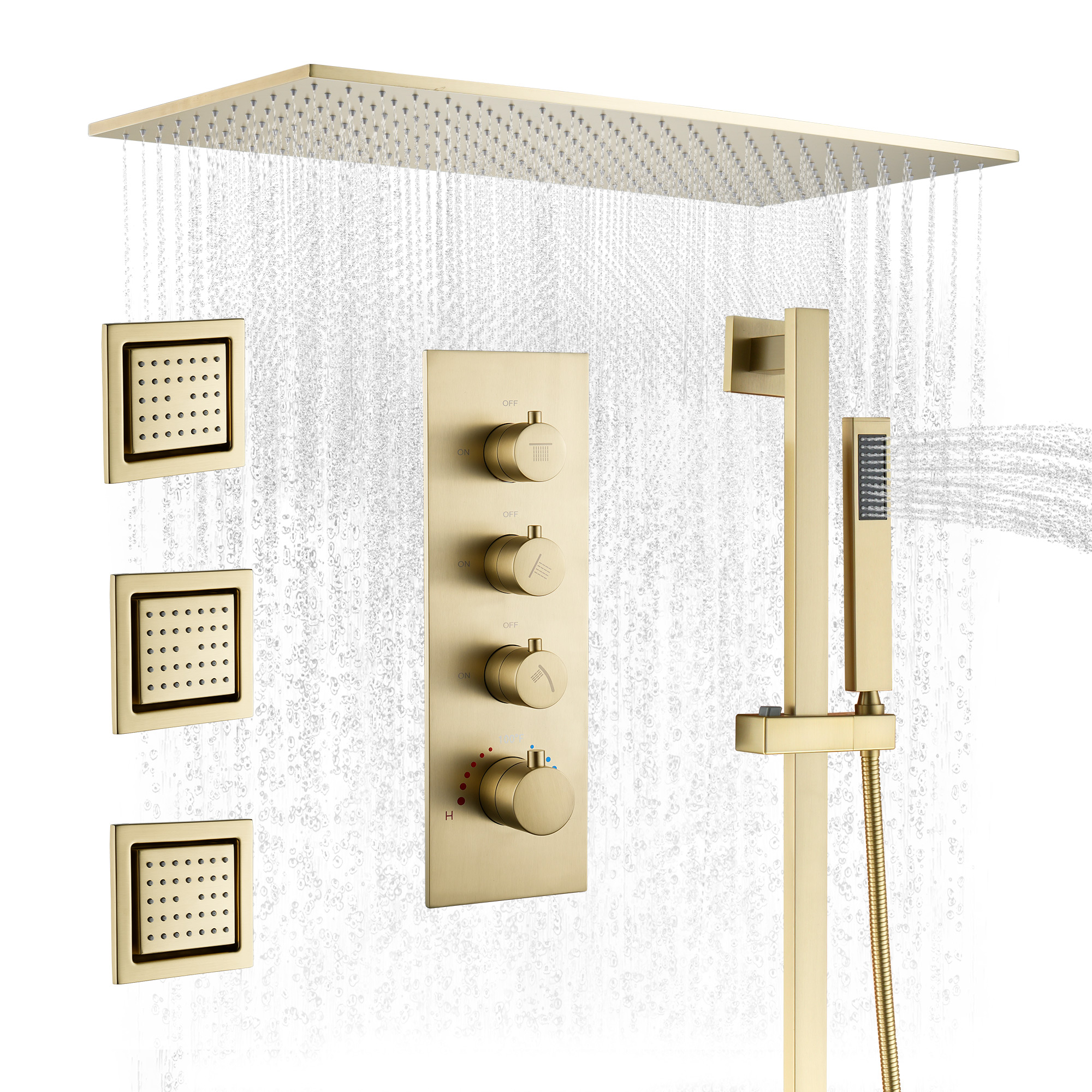 32" x 16" 3-Function Thermostatic Shower System with Body Jets