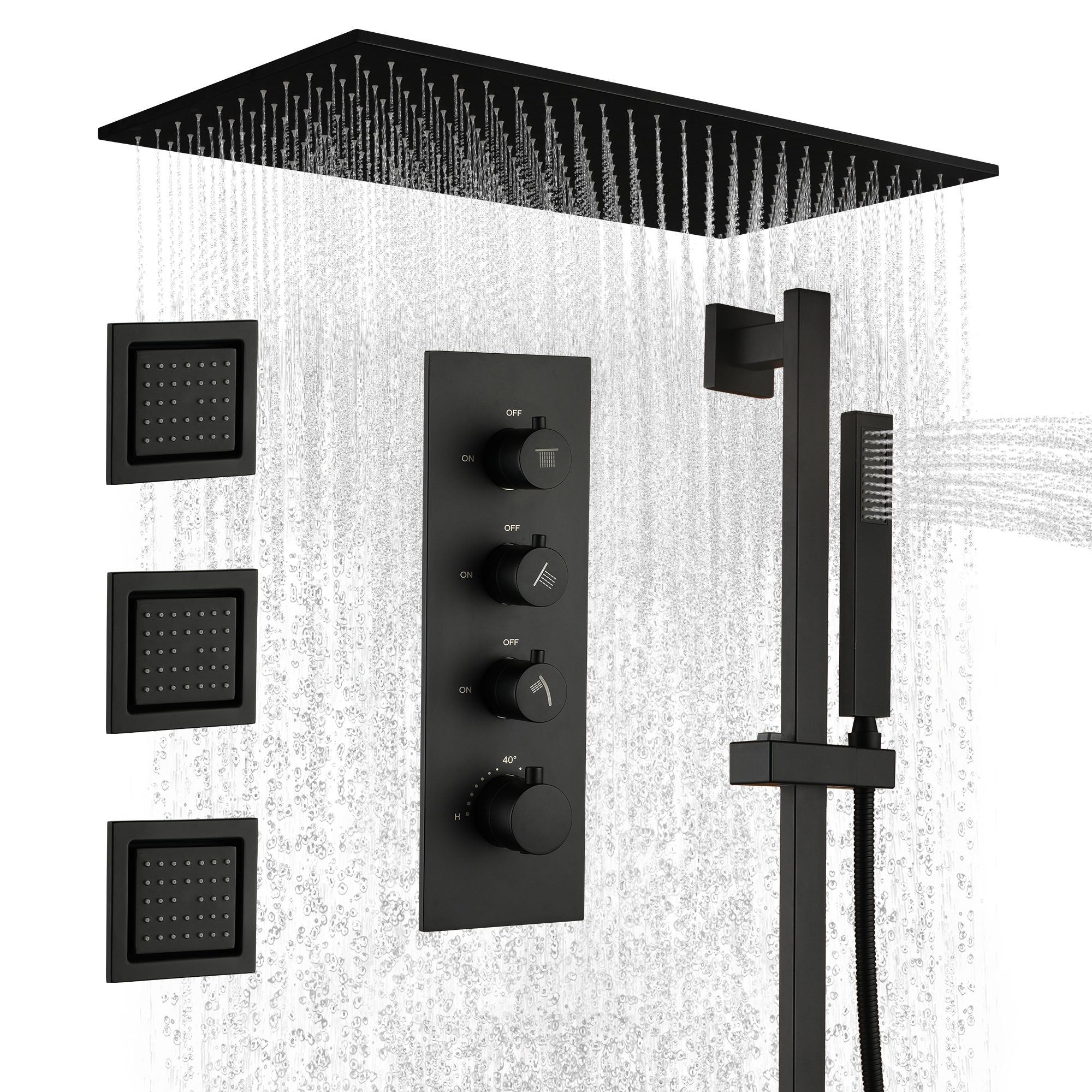 32" x 16" 3-Function Thermostatic Shower System with Body Jets