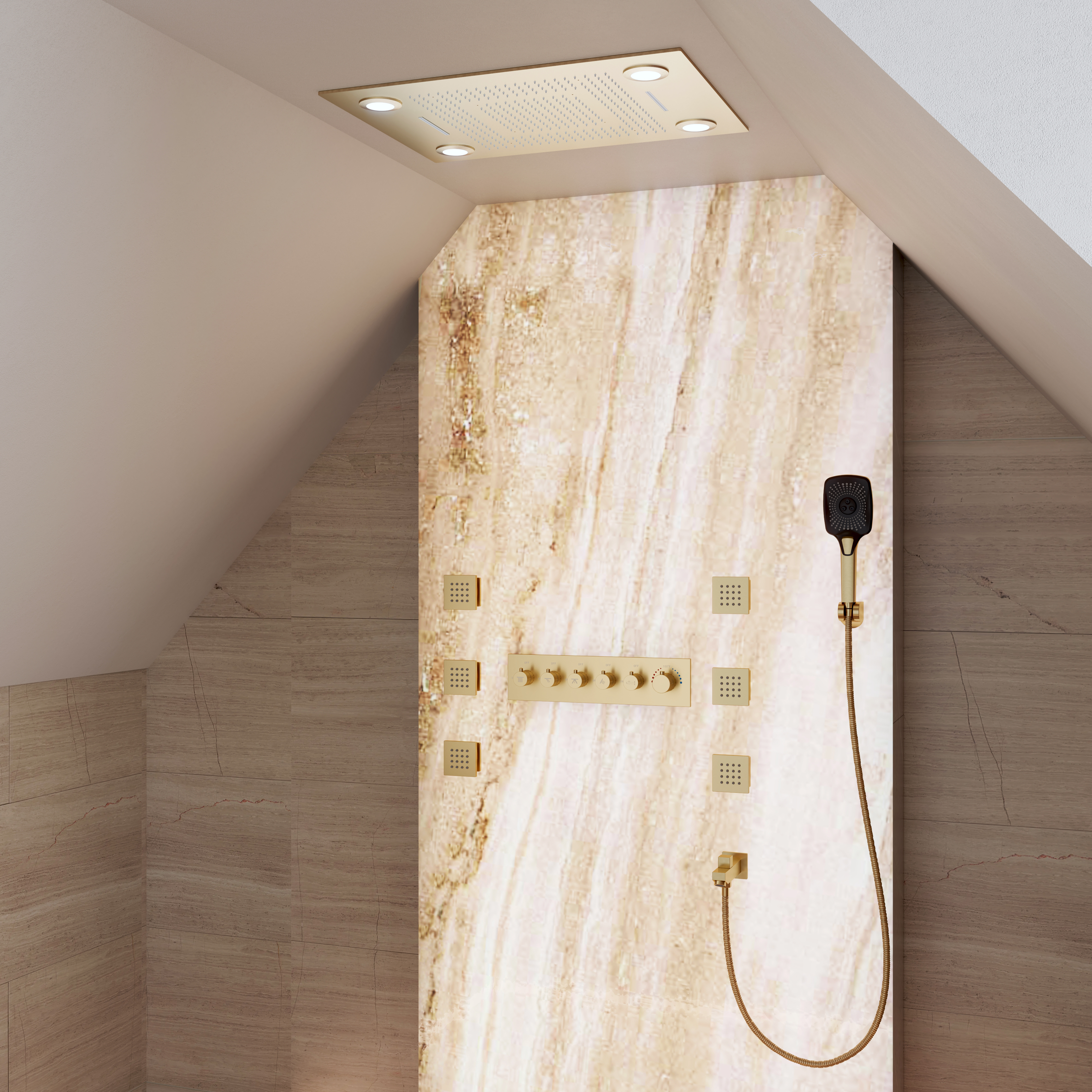 32" x 24" Luxury Shower System with Body Jets & LED Lights