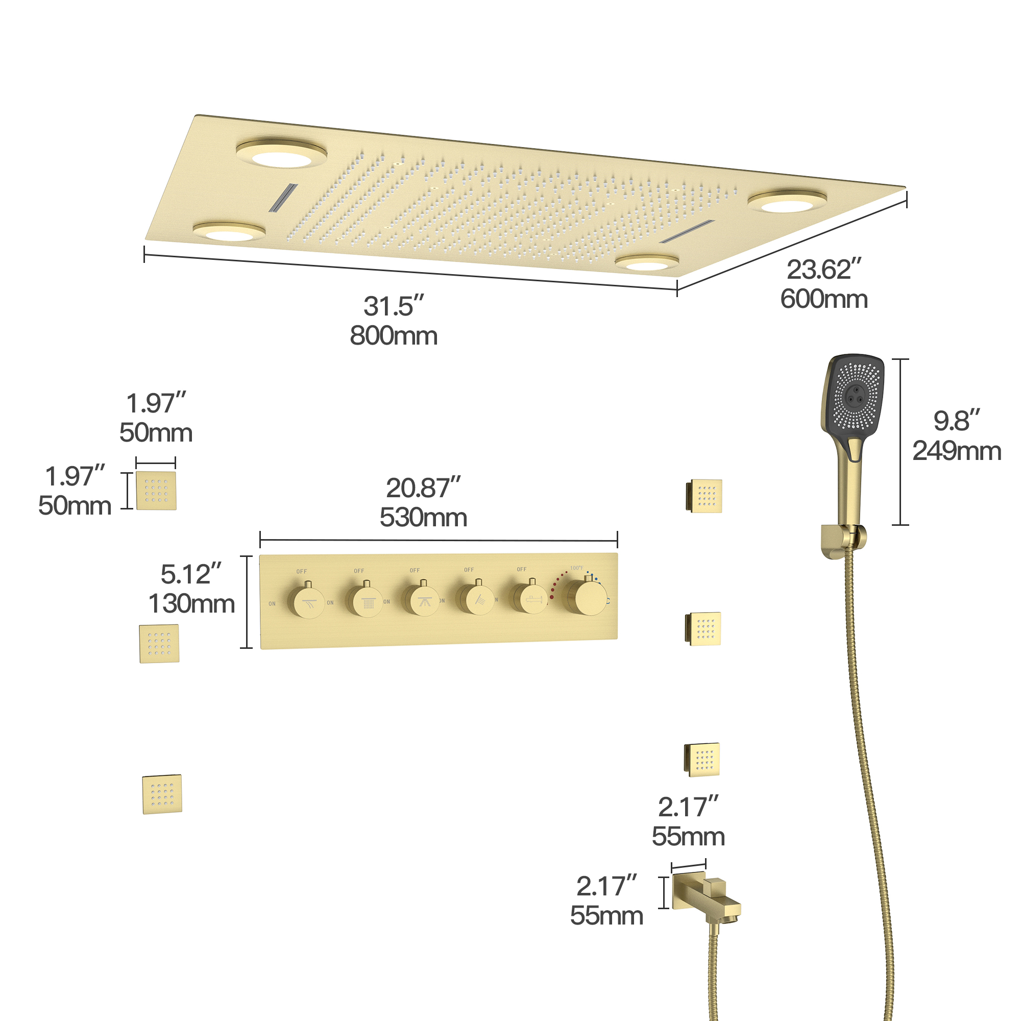 32" x 24" Luxury Shower System with Body Jets & LED Lights