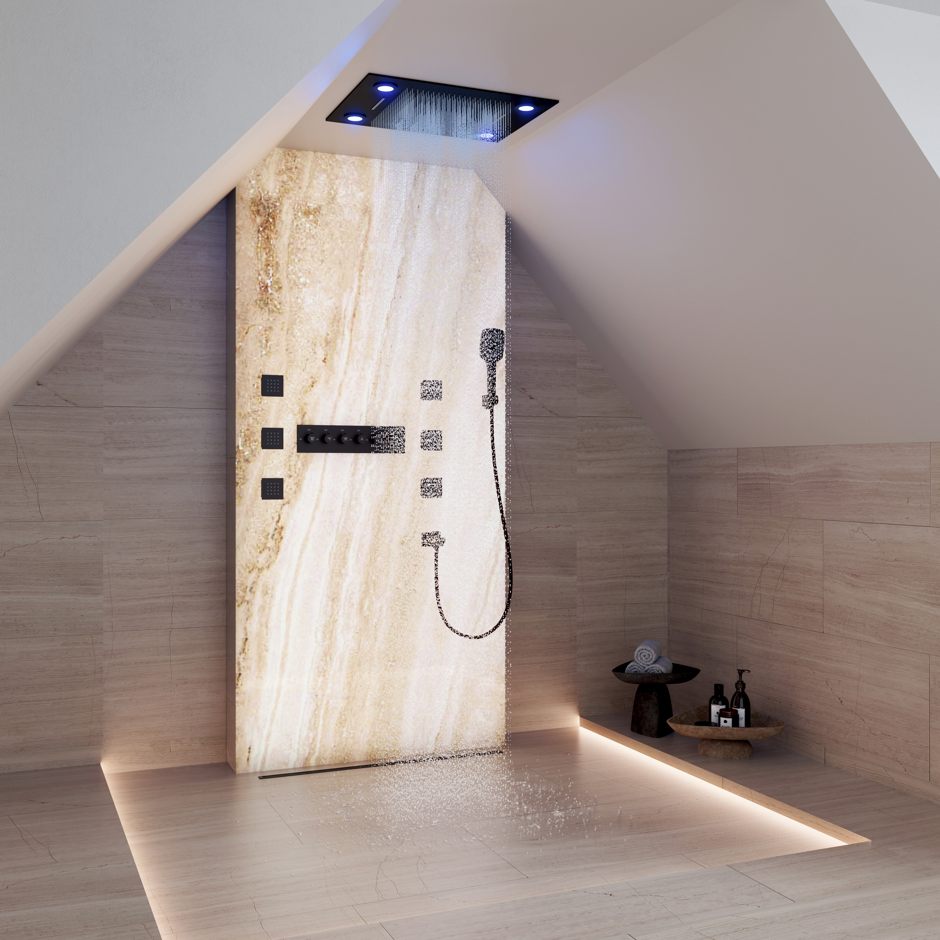 32" x 24" Luxury Shower System with Body Jets & LED Lights