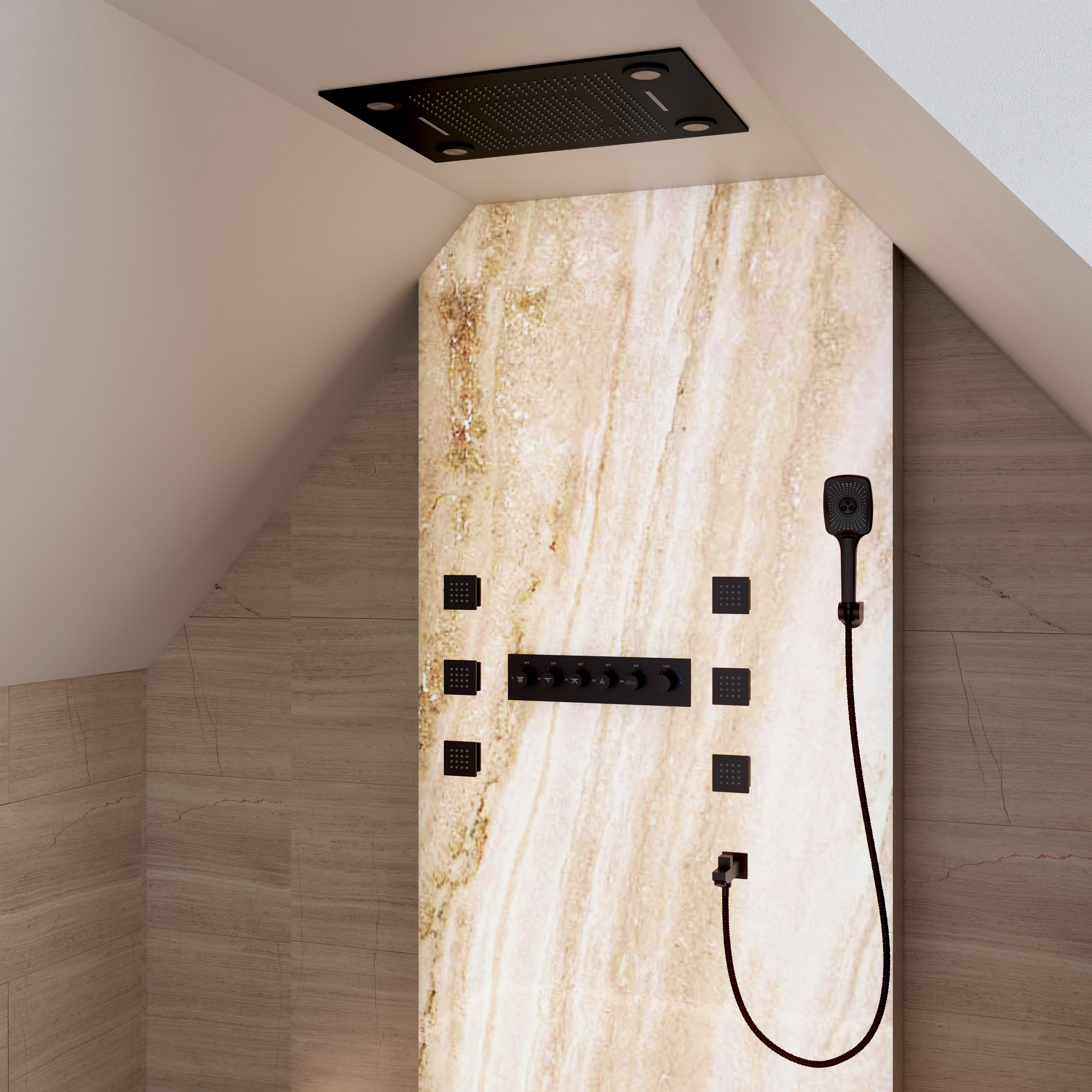 32" x 24" Luxury Shower System with Body Jets & LED Lights