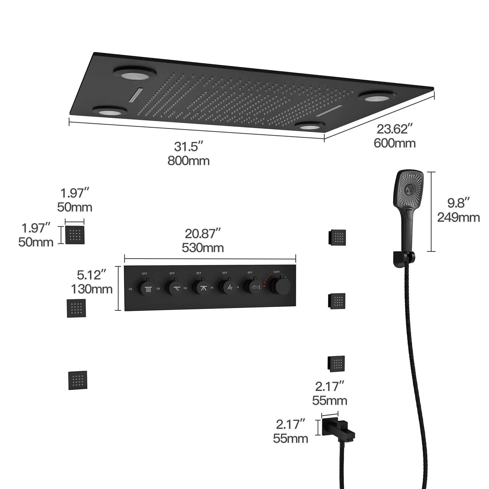 32" x 24" Luxury Shower System with Body Jets & LED Lights